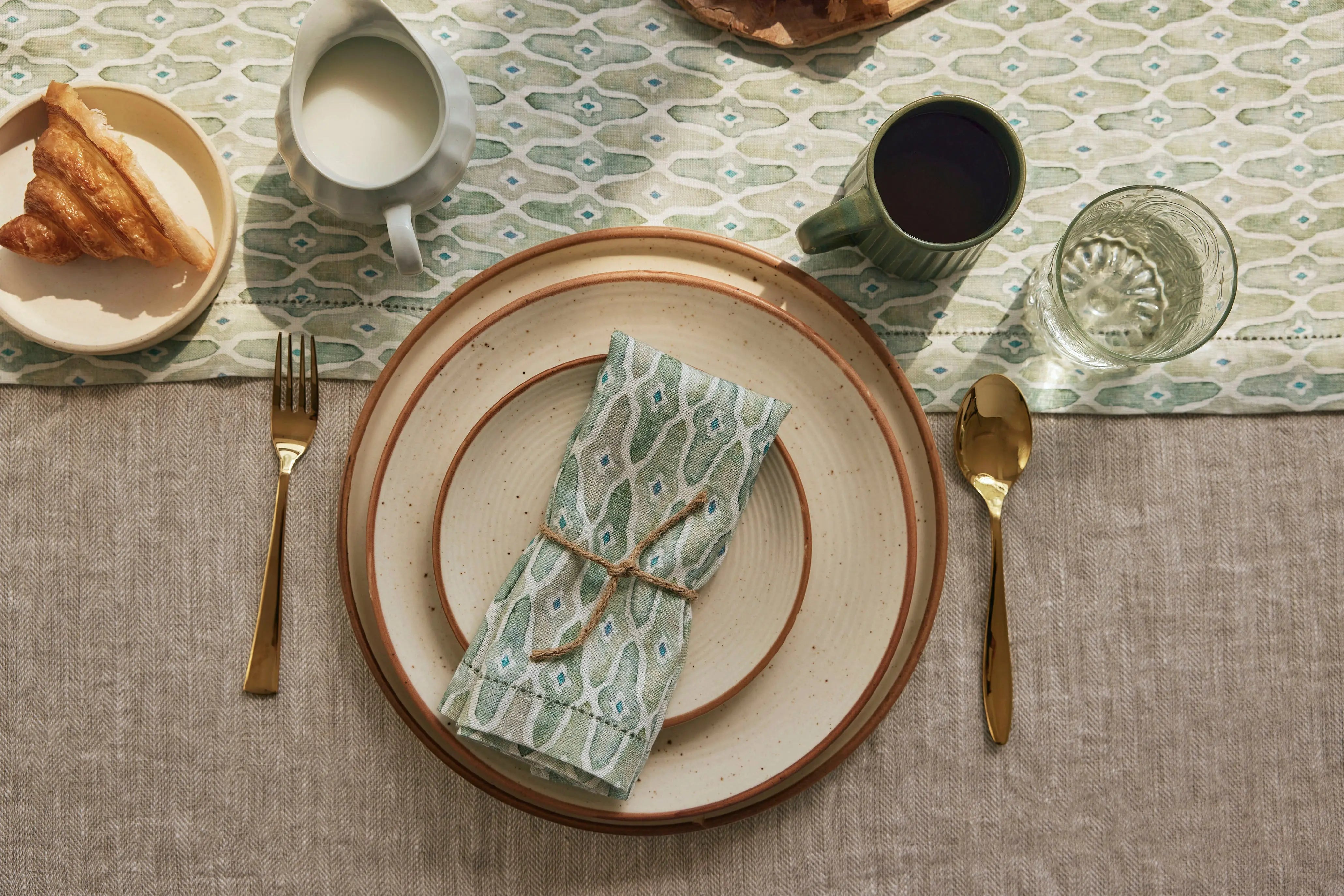 Mosaic Sage Linen Table Napkins-Set of 2
