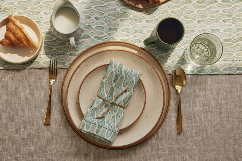 Mosaic Sage Linen Table Napkins | Set of 2