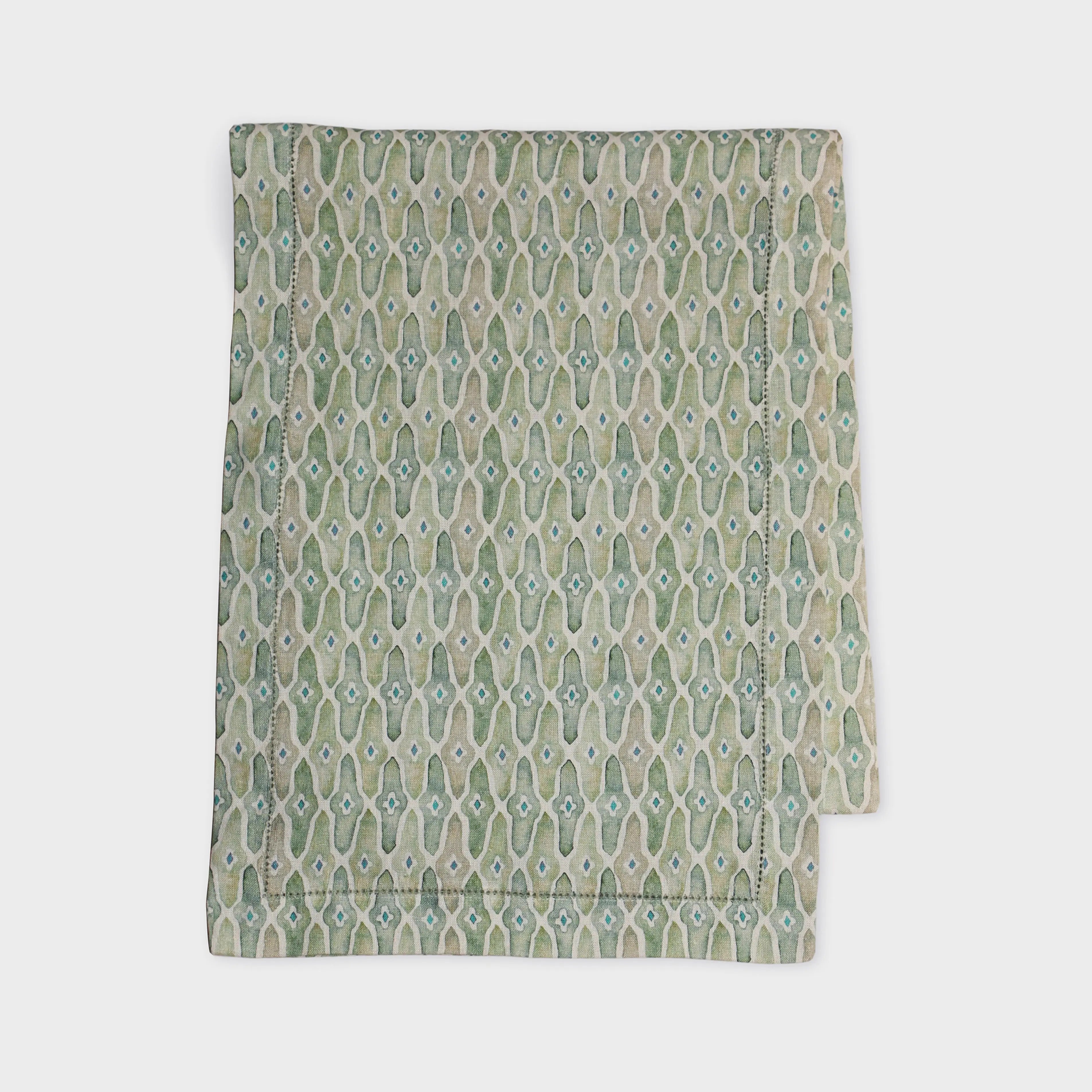 Mosaic Sage Linen Table Runner SanctuaryLiving