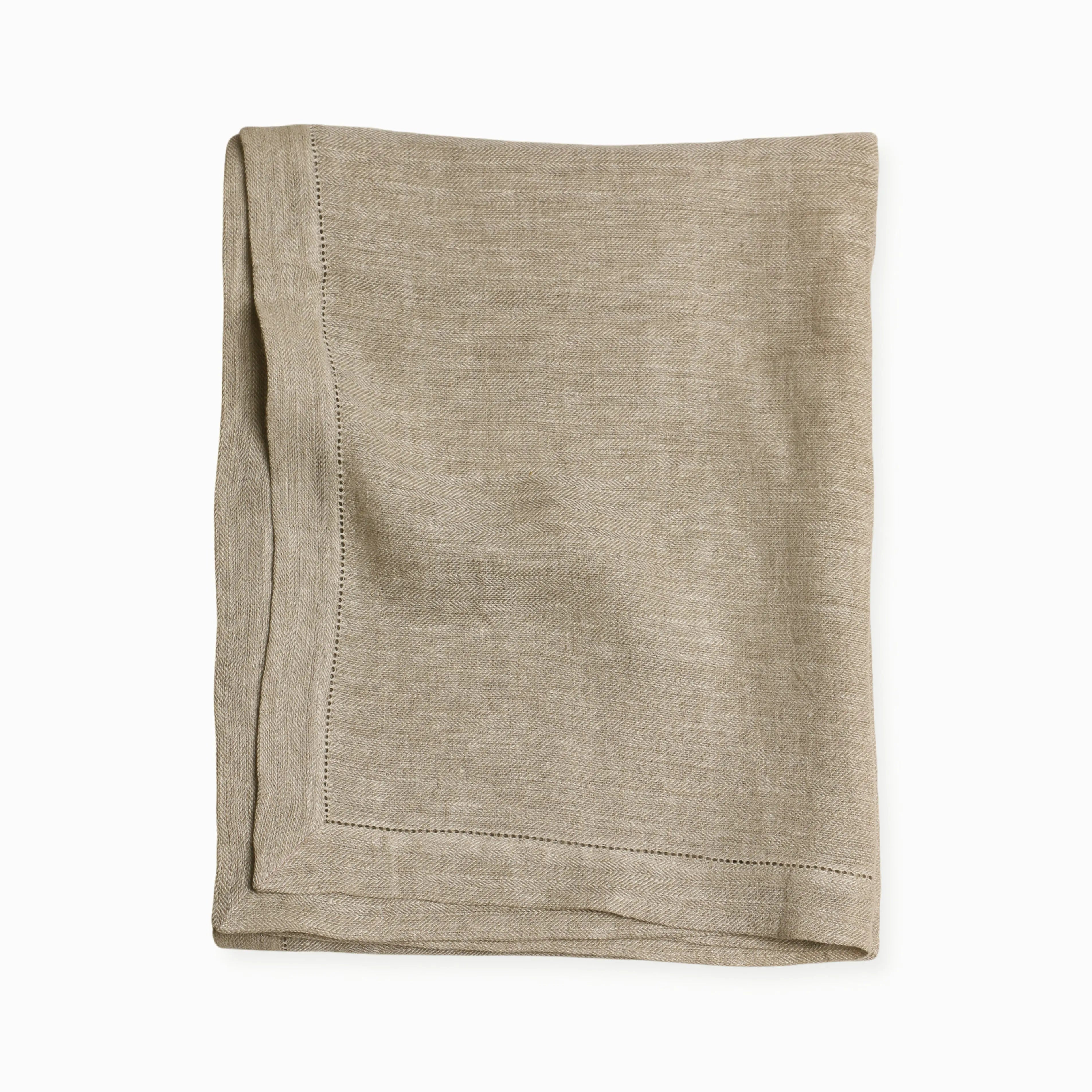 Oatmeal Herringbone Linen Table Cover SanctuaryLiving
