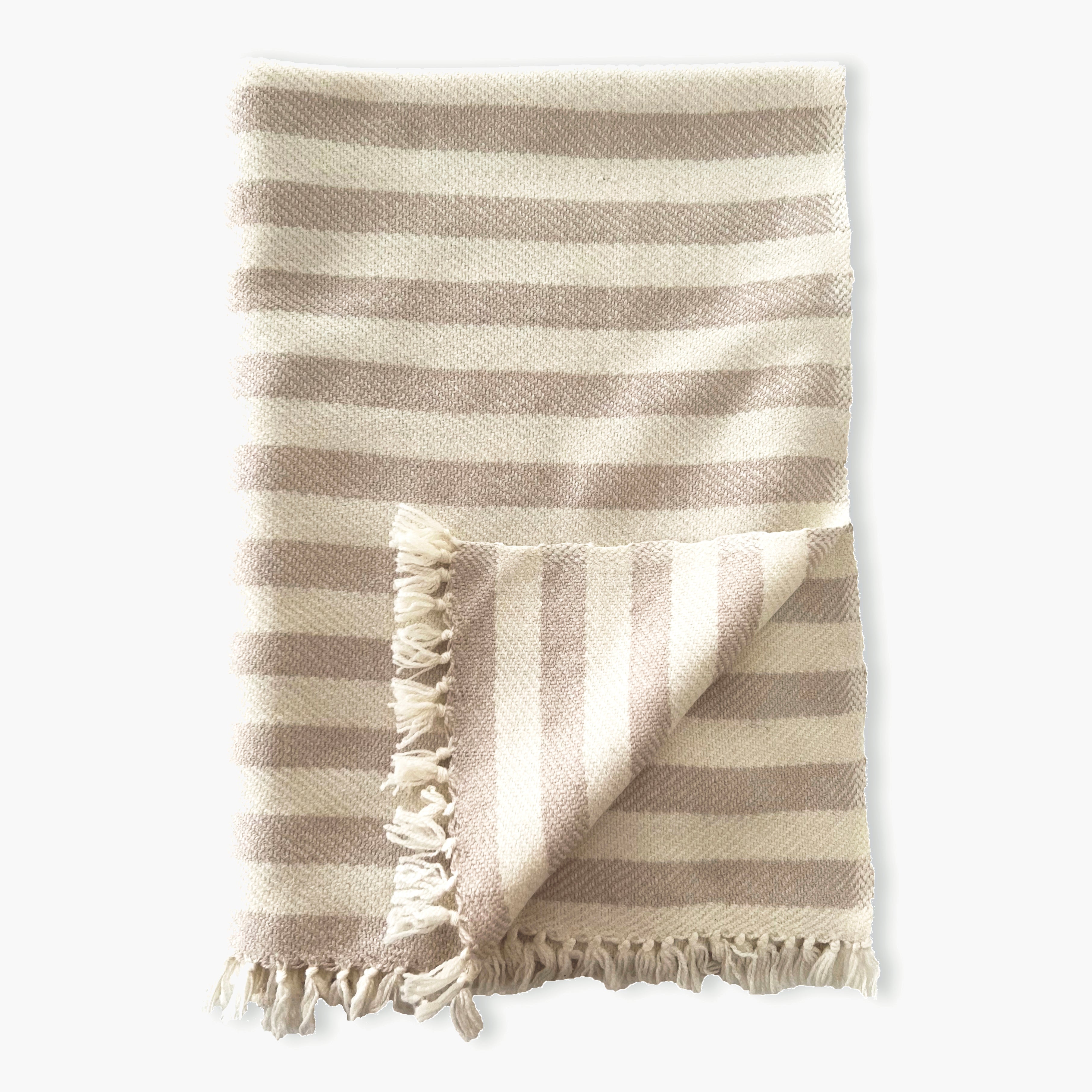 Striped Beige Marino Wool Throw