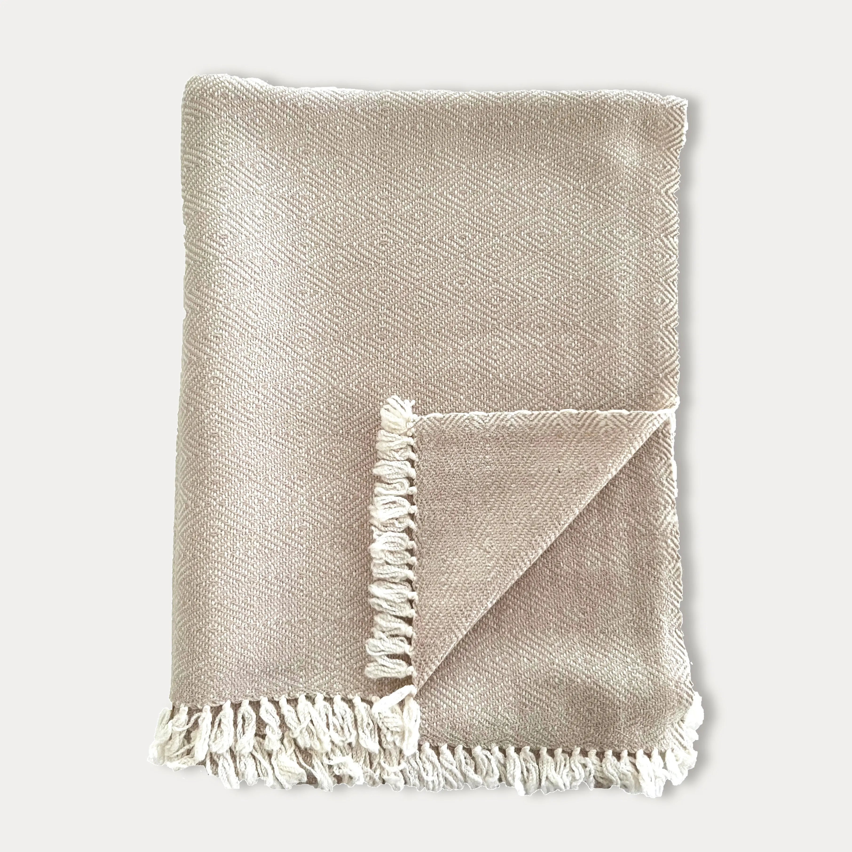 Diamond Beige Marino Wool Throw SanctuaryLiving