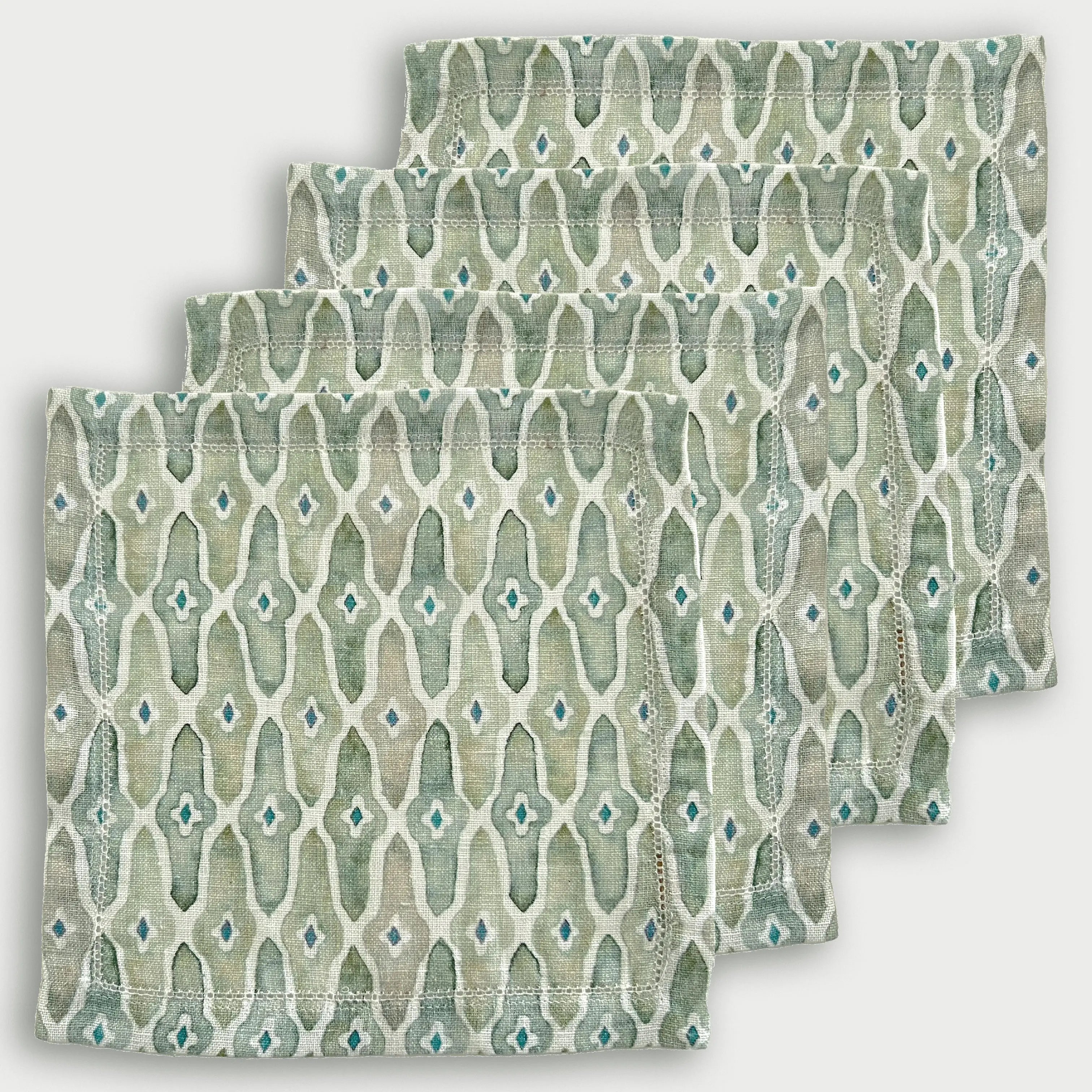 Mosaic Sage Linen Cocktail Napkins-Set of 4 SanctuaryLiving