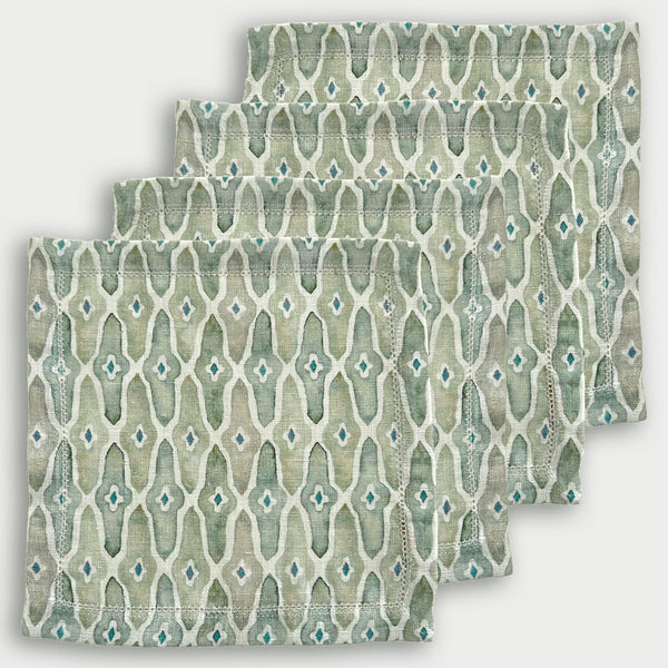 Mosaic Sage Linen Cocktail Napkins | Set of 4