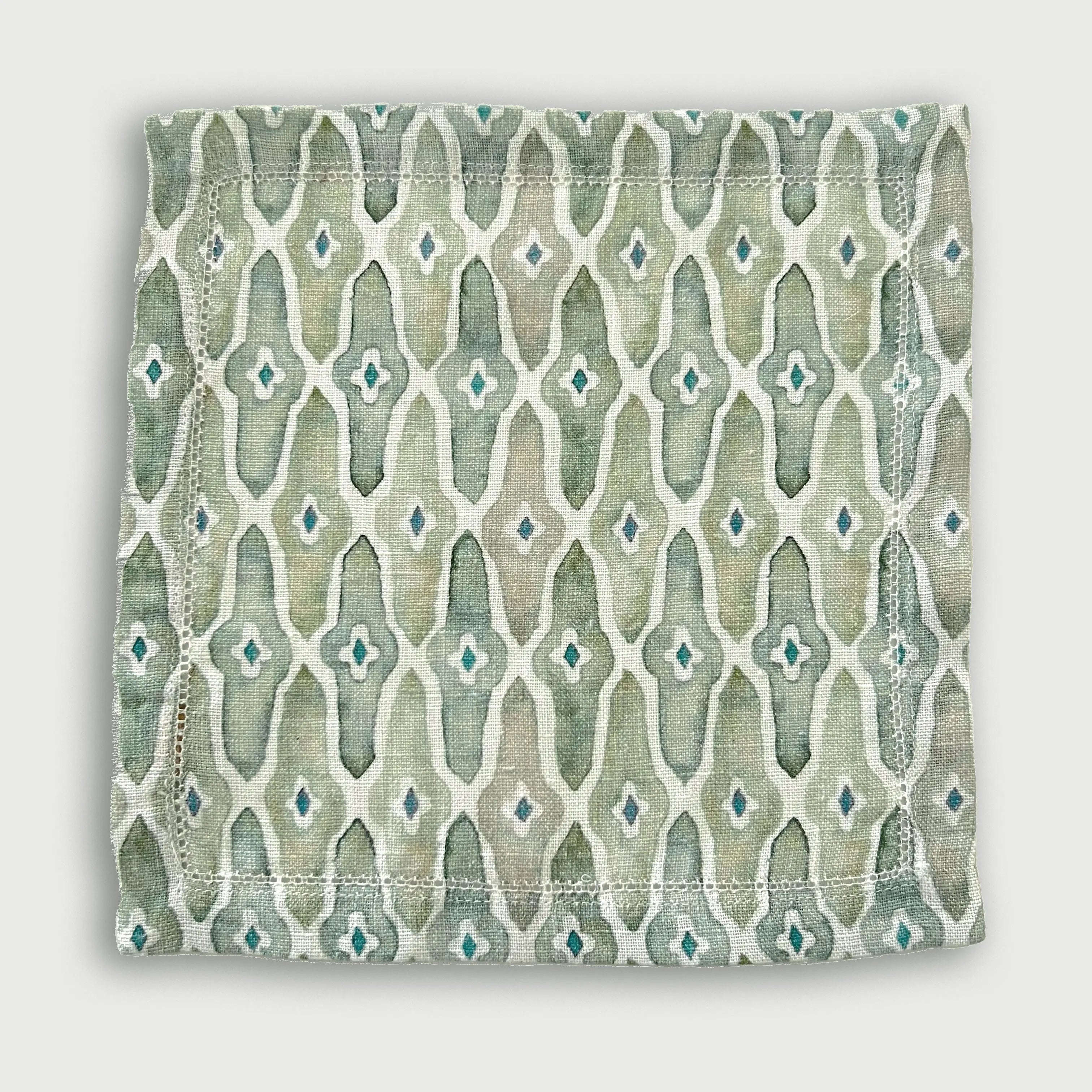 Mosaic Sage Linen Cocktail Napkins-Set of 4 SanctuaryLiving