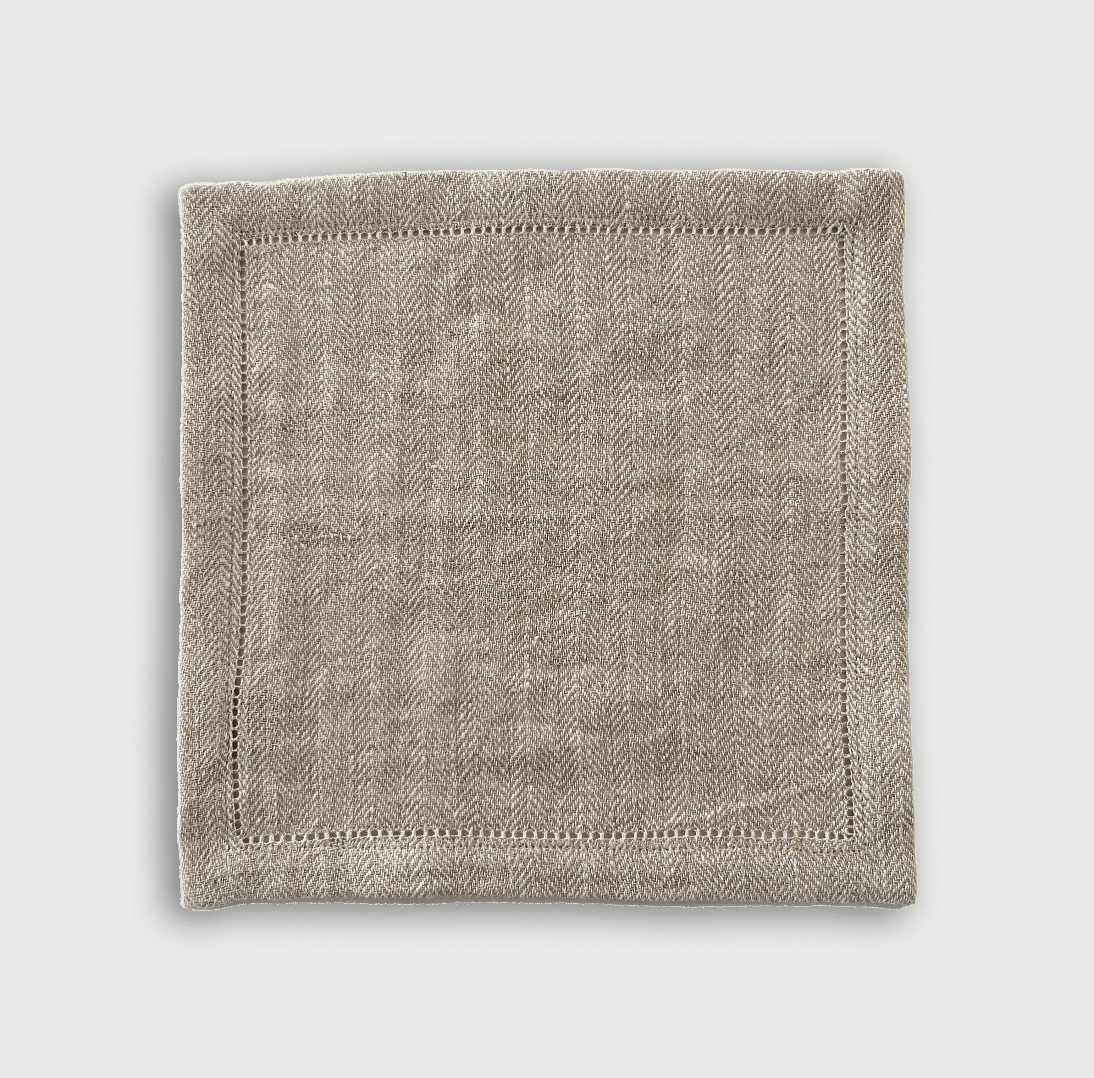 Linen Herringbone Oatmeal Cocktail Napkins-Set of 4