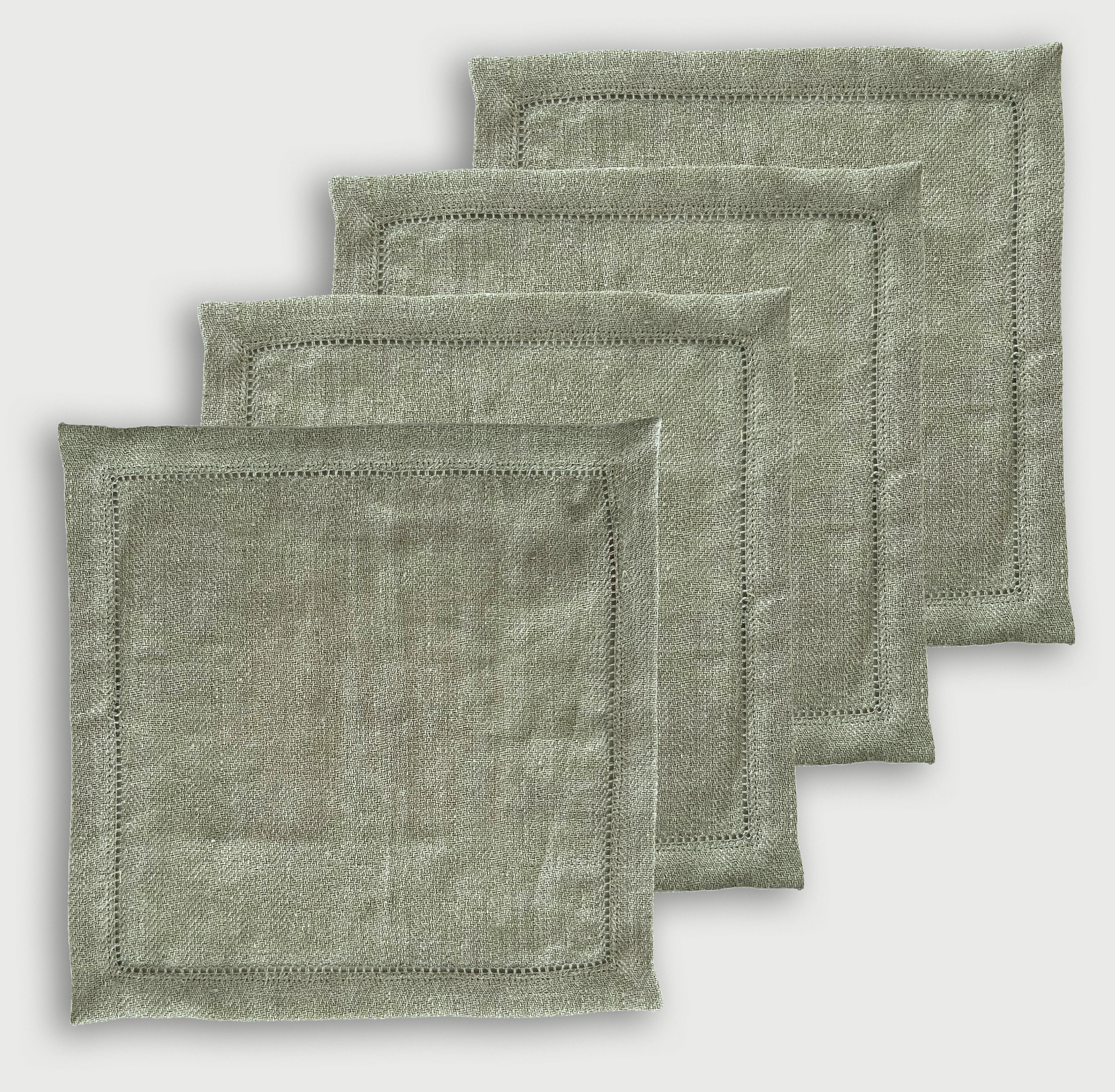 Linen Herringbone Sage Cocktail Napkins-Set of 4