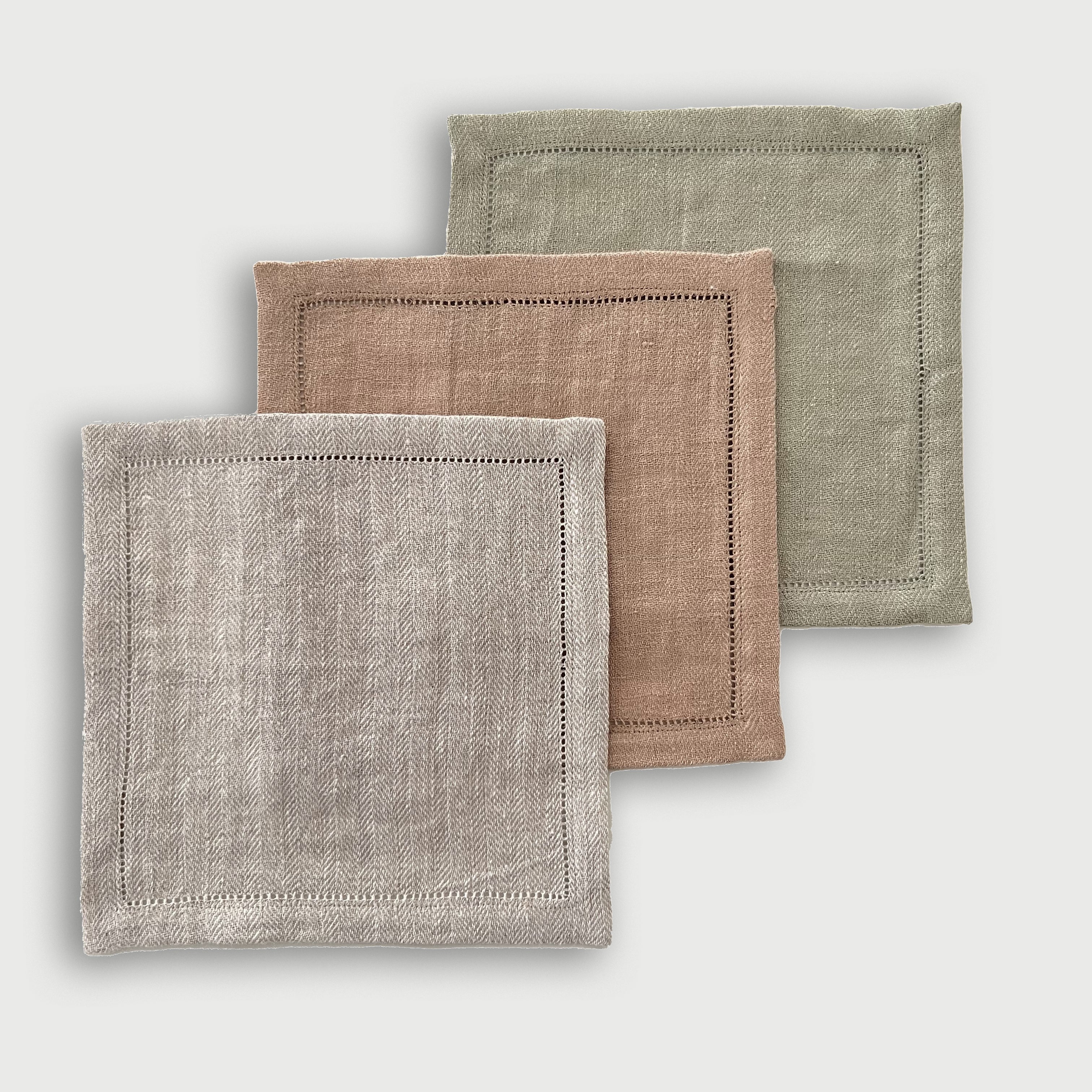 Linen Herringbone Oatmeal Cocktail Napkins-Set of 4