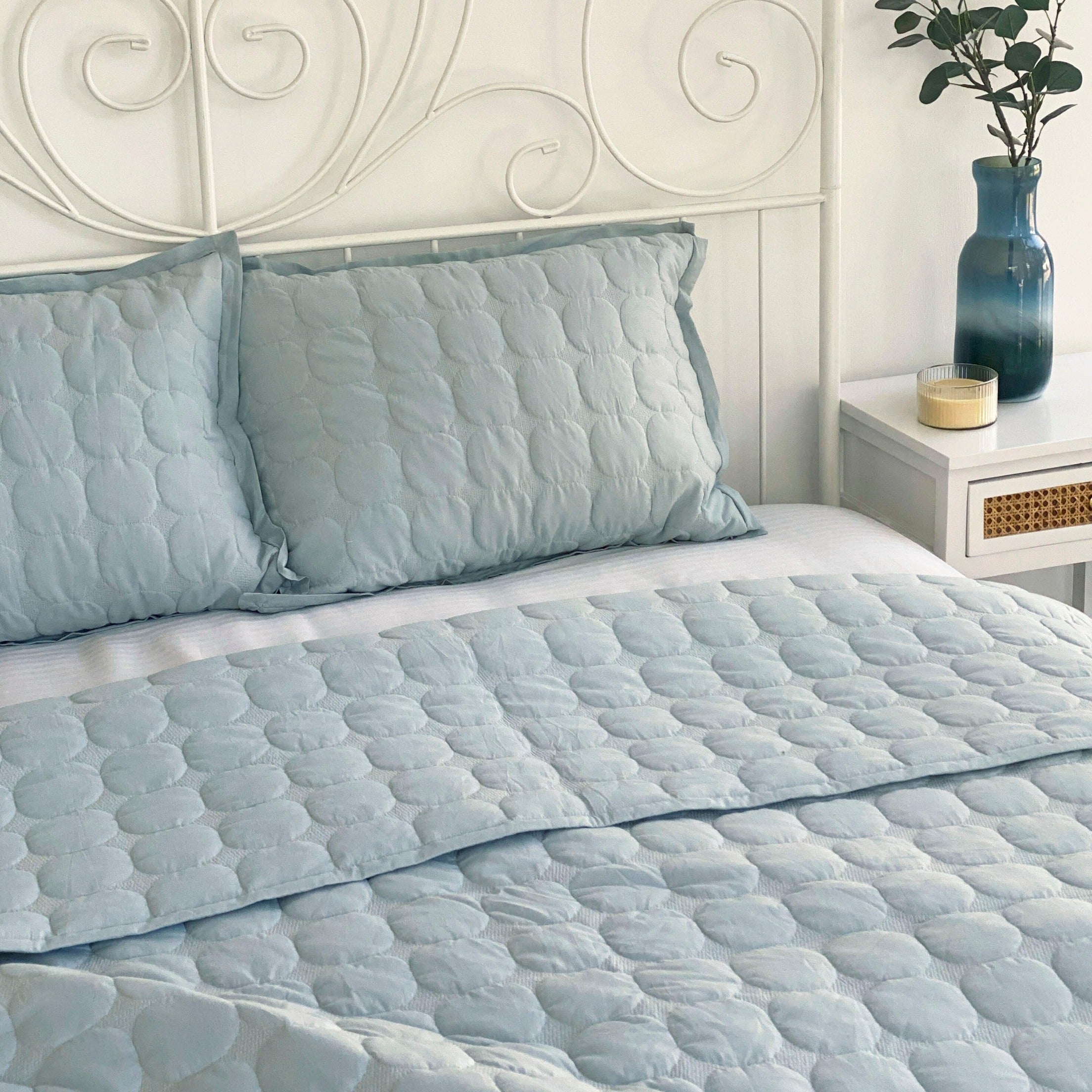 Zen Baby Blue Quilted Cotton Bedding Set