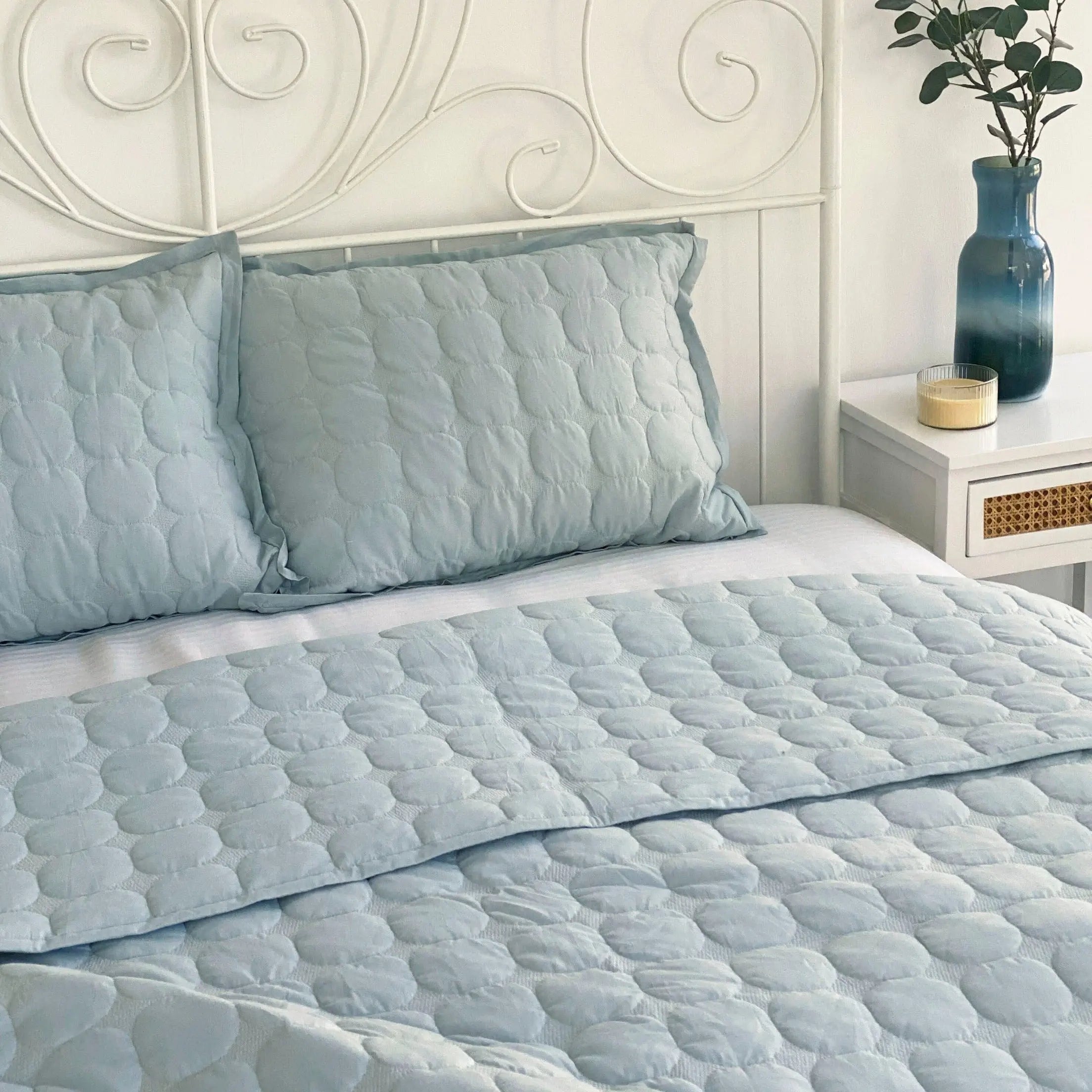Zen Baby Blue Quilted Cotton Bedding Set SanctuaryLiving