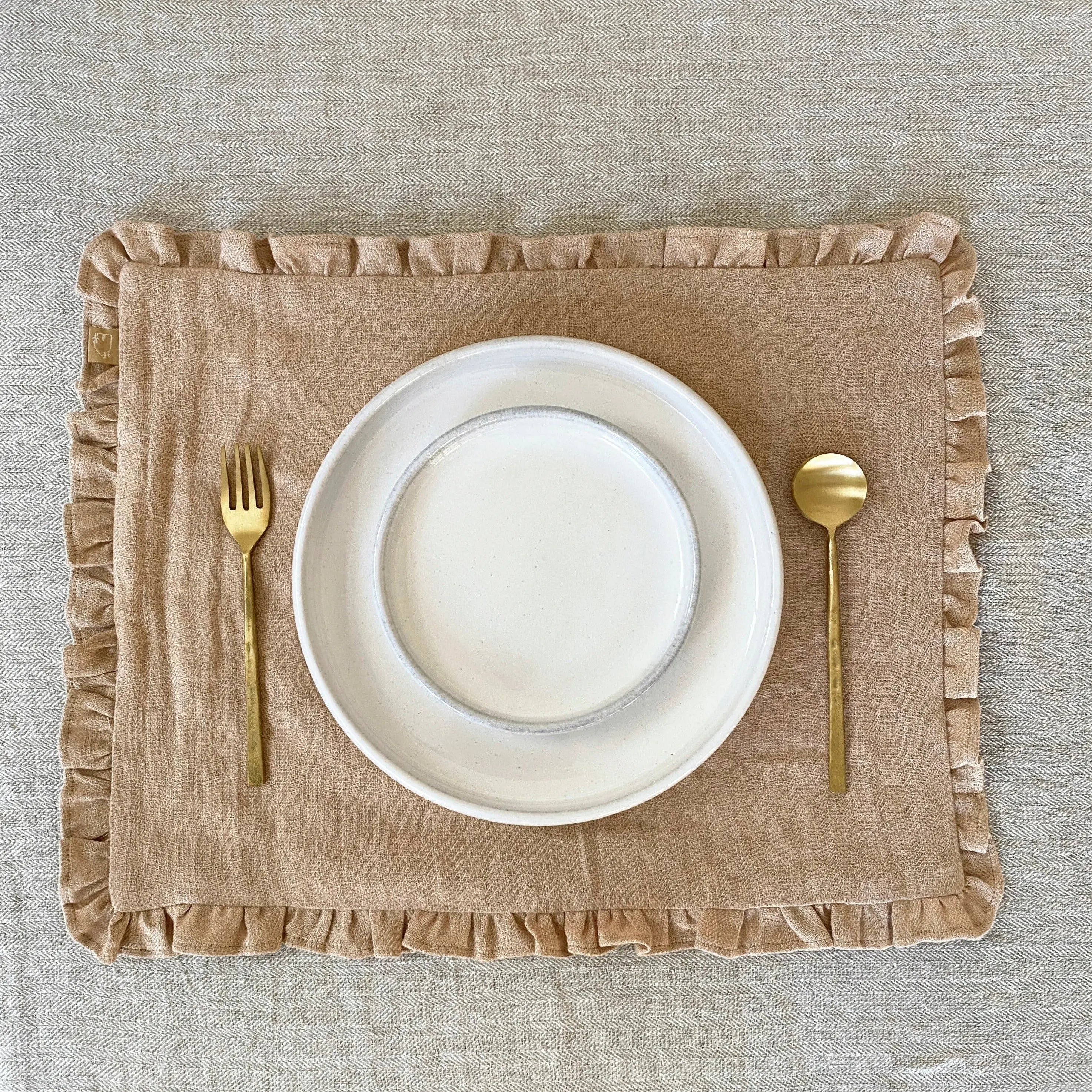 Herringbone Ruffle Blush Table Mats-Set of 2 SanctuaryLiving