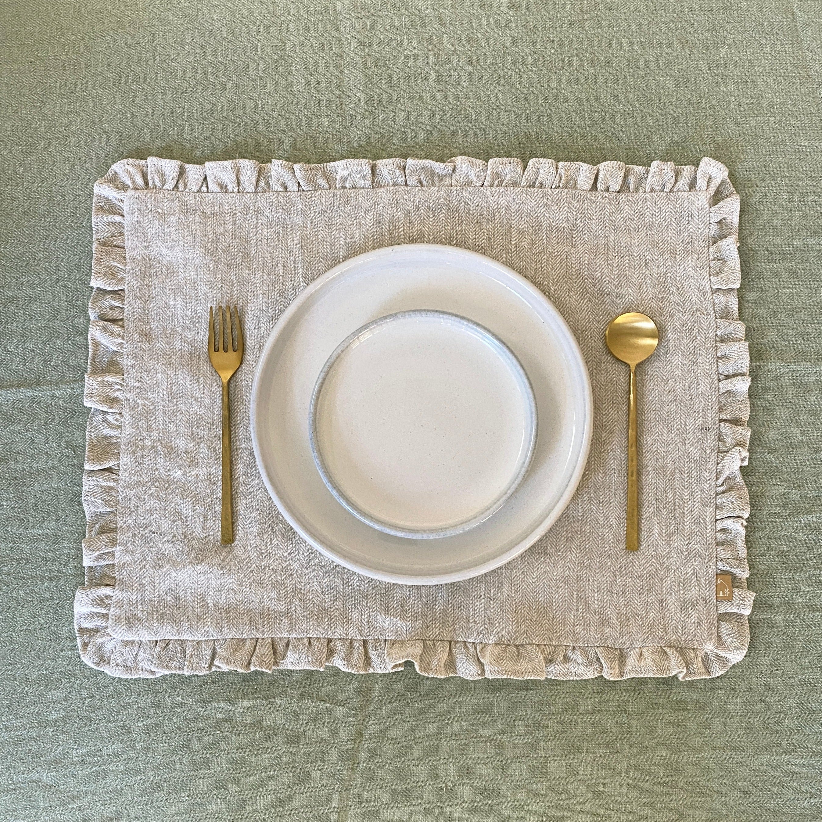 Herringbone Ruffle Oatmeal Table Mats-Set of 2