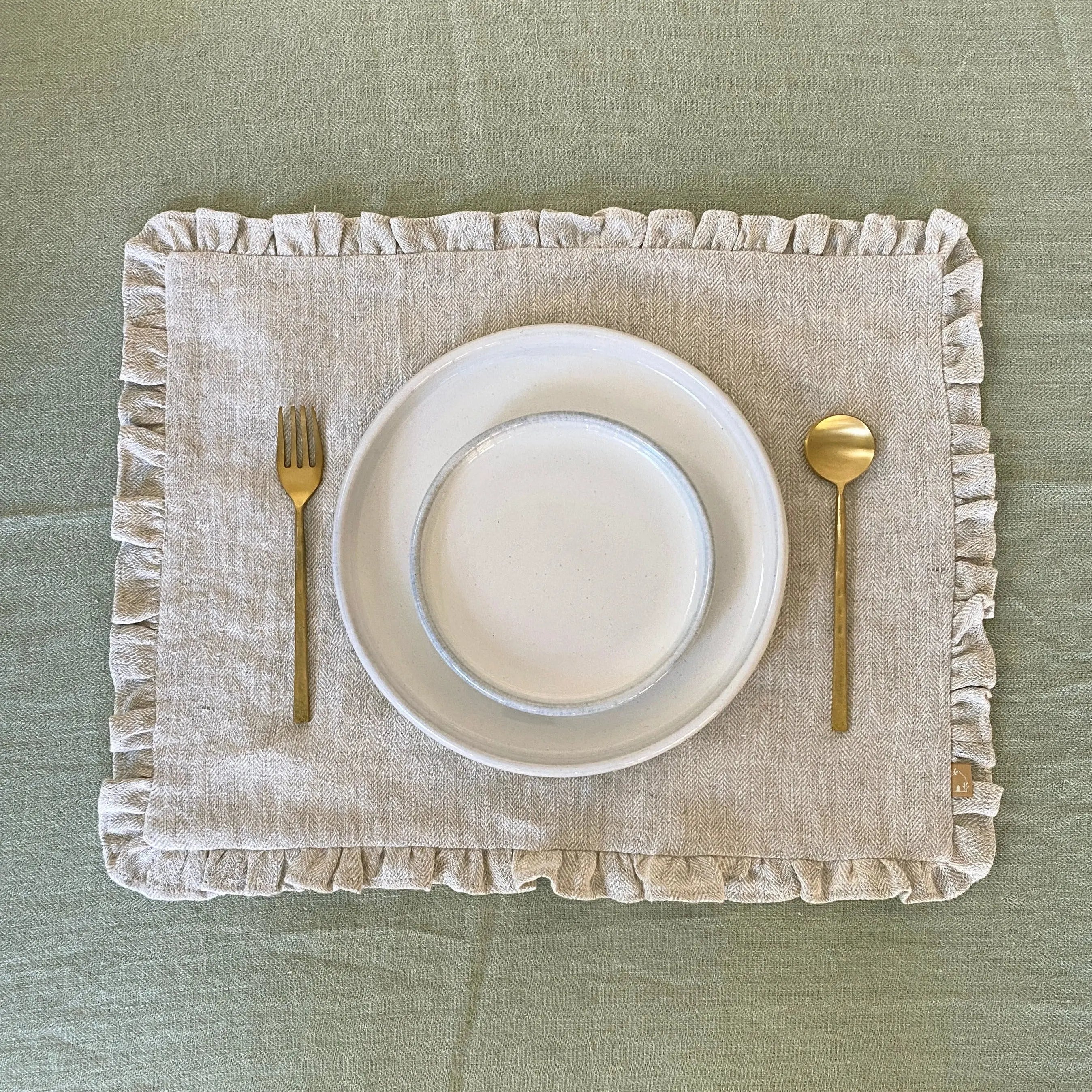 Herringbone Ruffle Oatmeal Table Mats-Set of 2 SanctuaryLiving