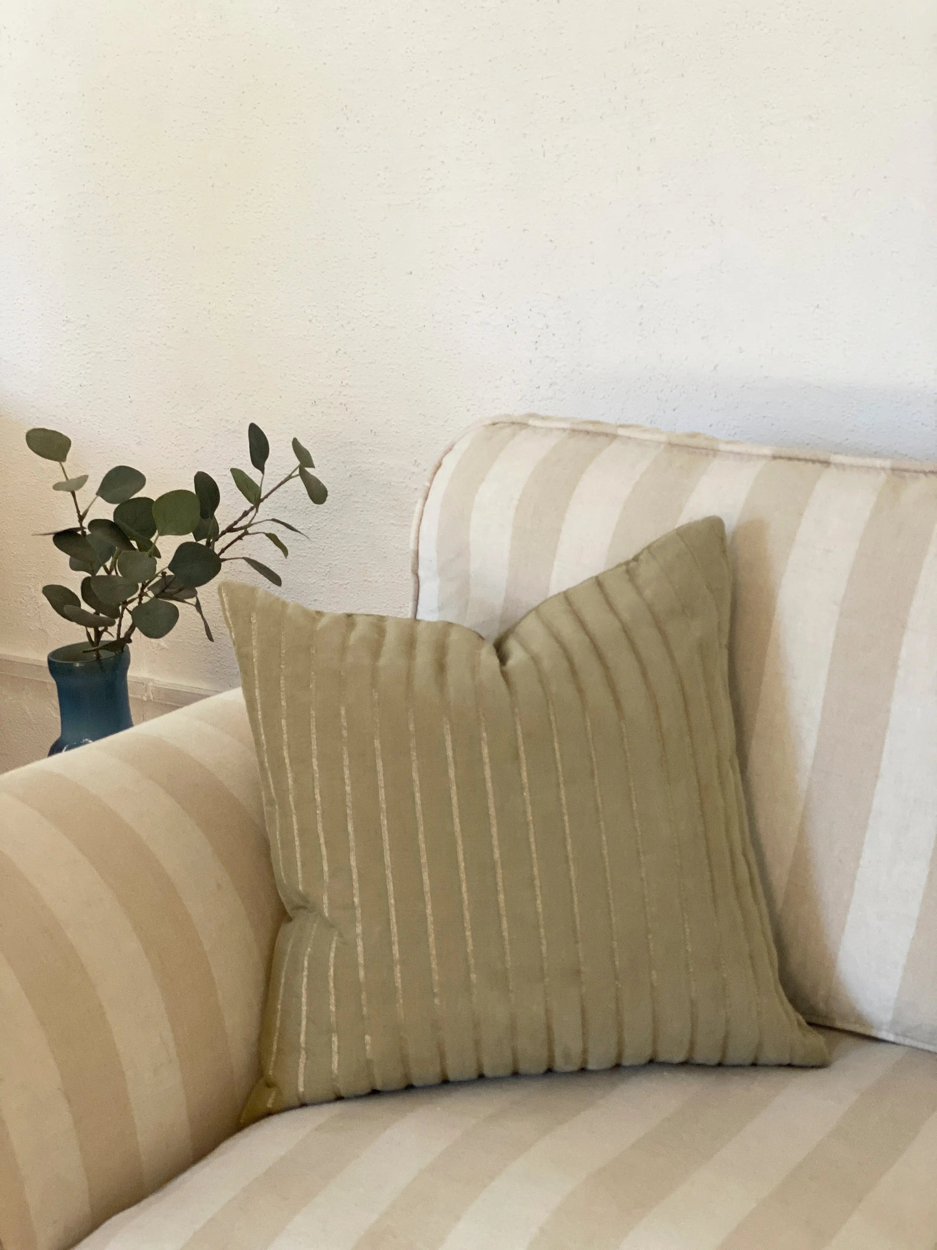 Eden Striped Sand Oblong Velvet Cushion Cover SanctuaryLiving