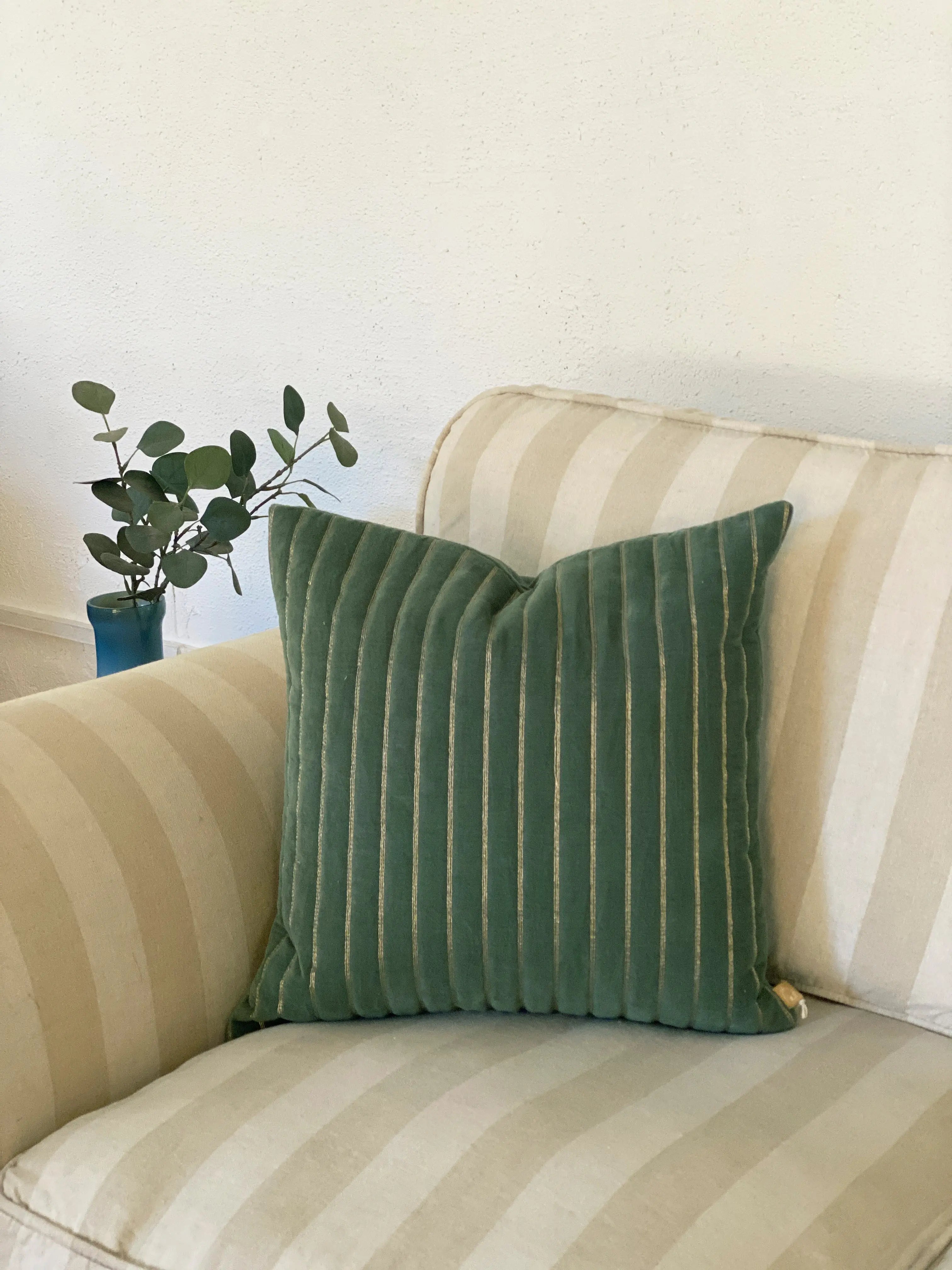 Eden Striped Eucalyptus Velvet Cushion Cover SanctuaryLiving