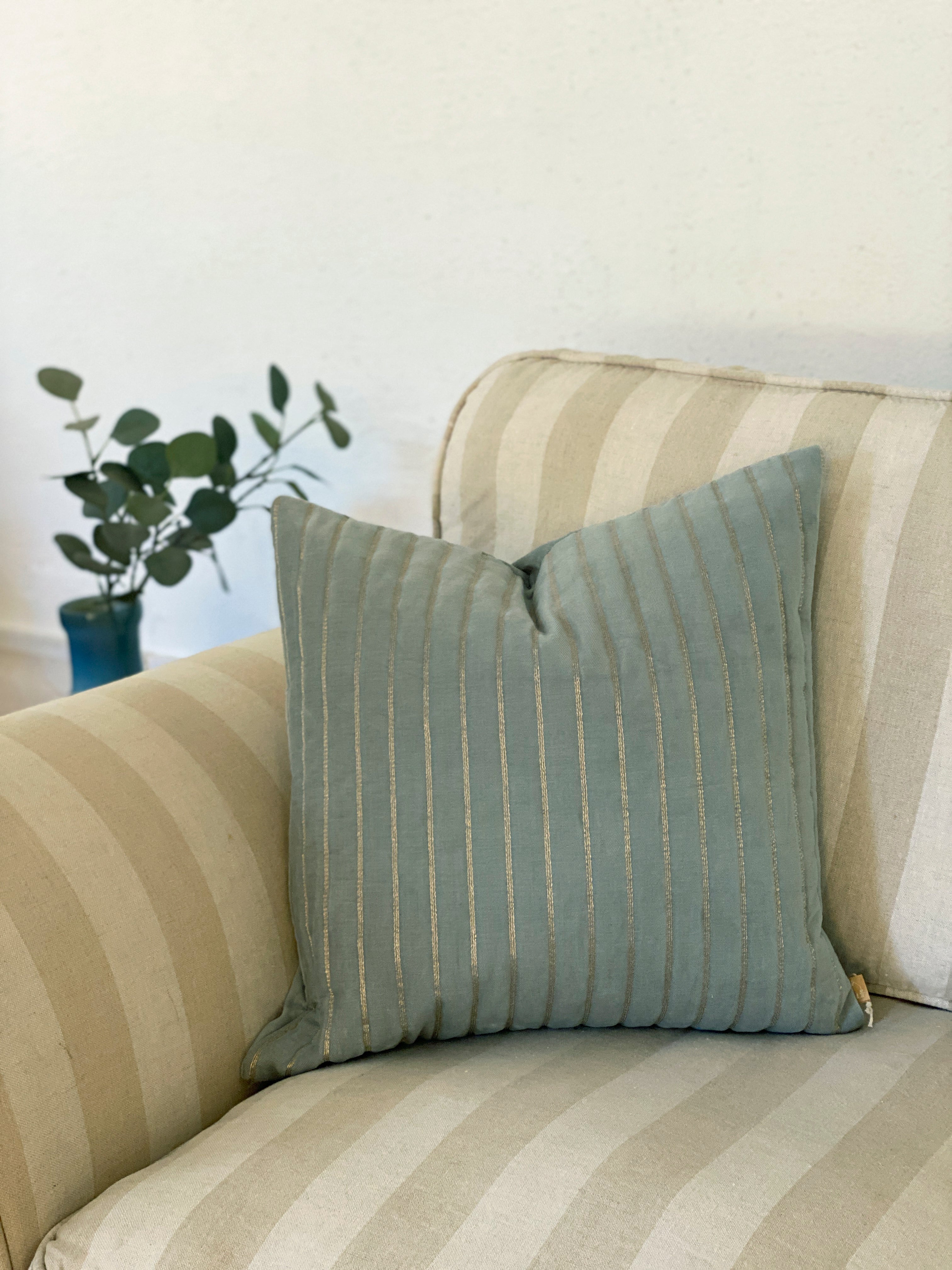 Eden Striped Duck Egg Velvet Cushion Cover