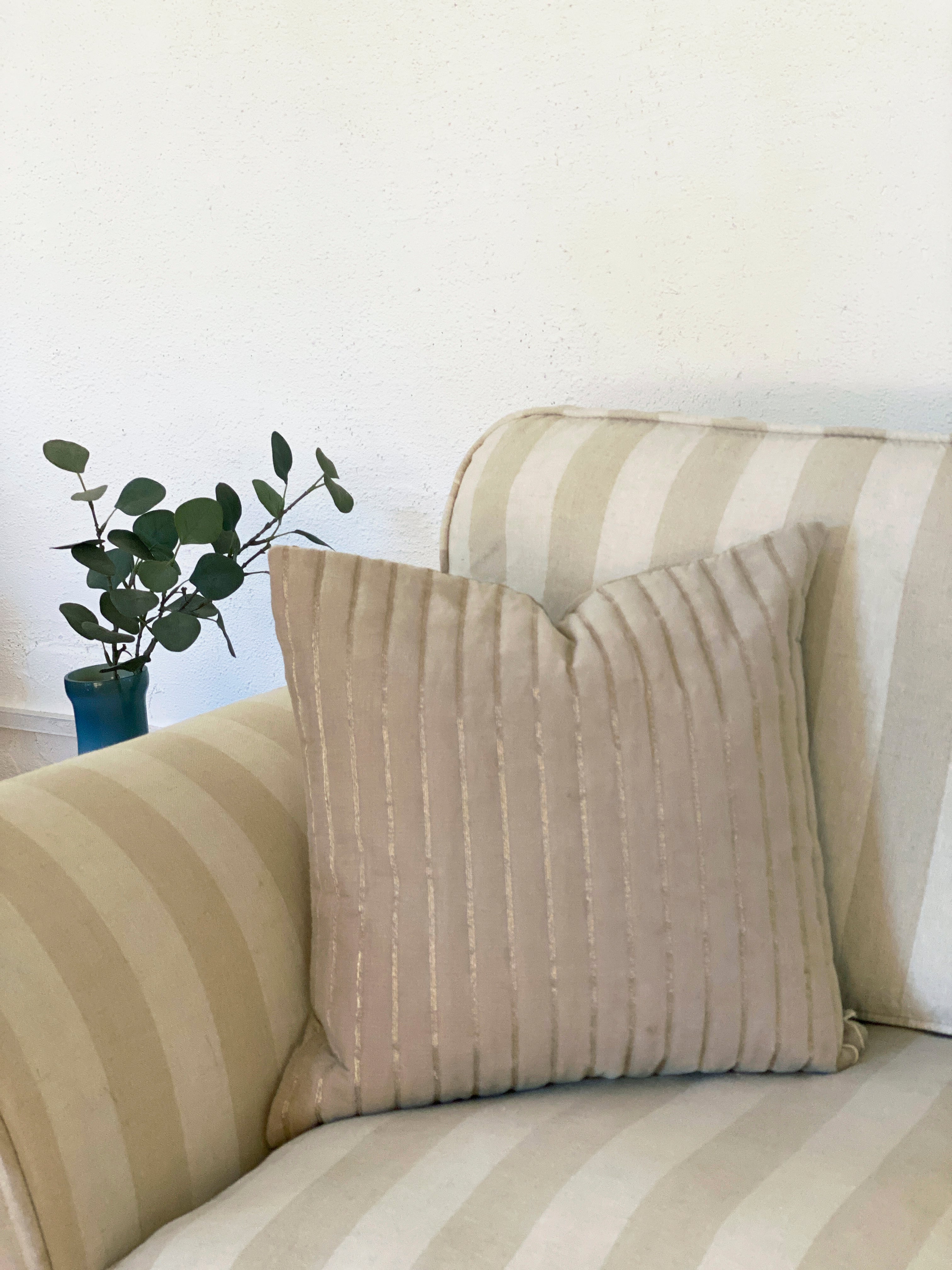 Eden Striped Oatmeal Velvet Cushion Cover