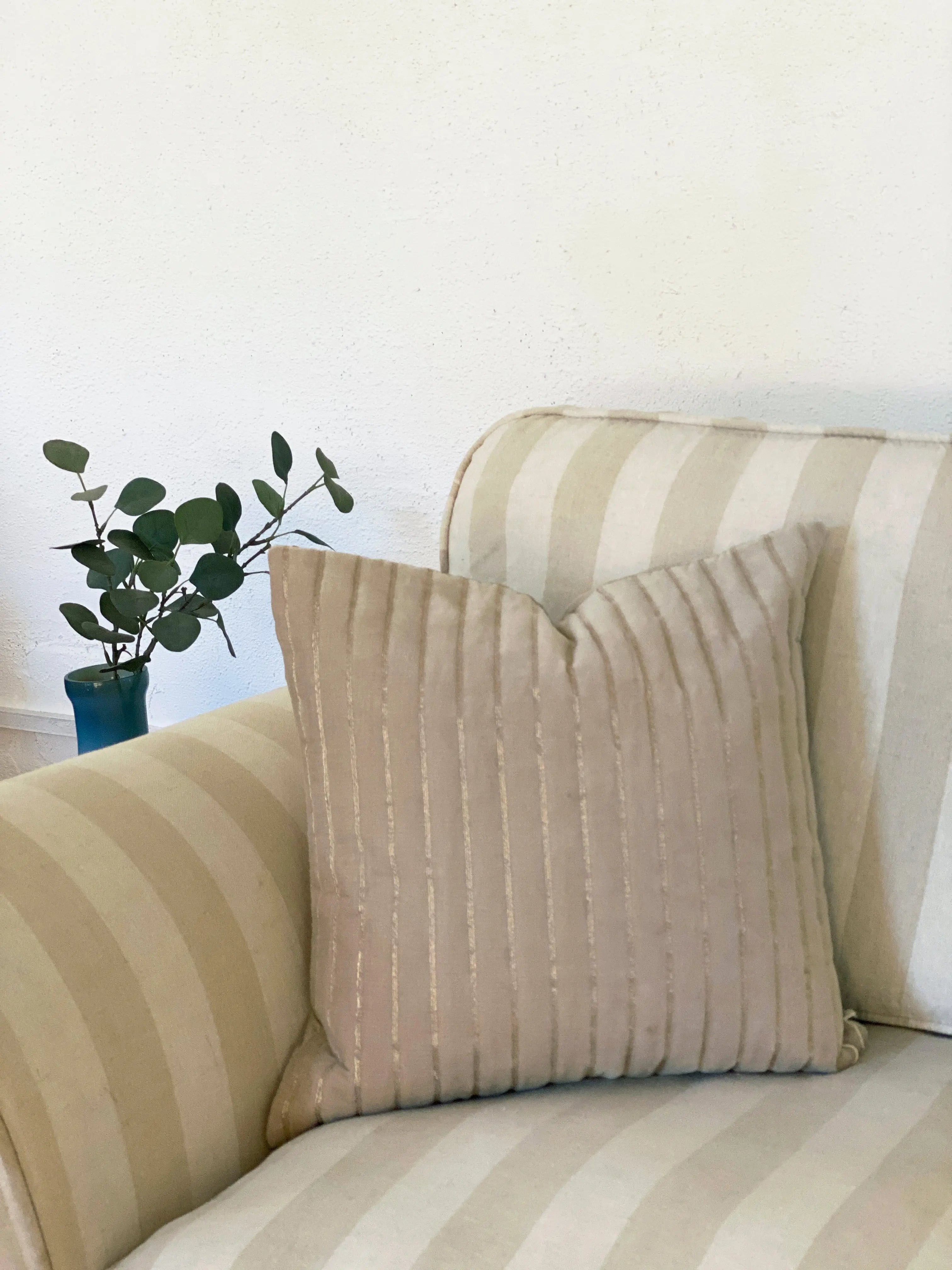 Eden Striped Oatmeal Oblong Velvet Cushion Cover SanctuaryLiving