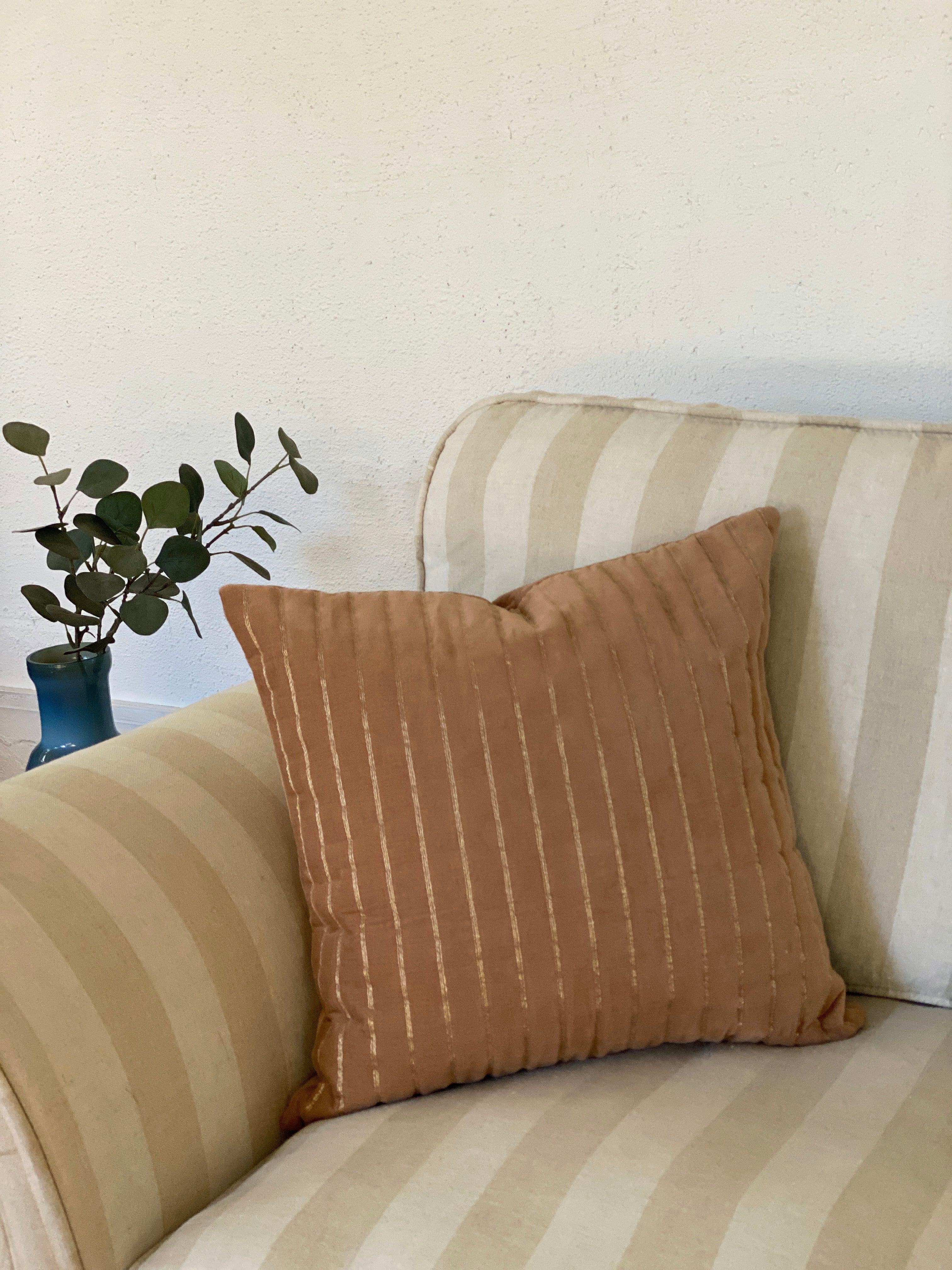 Eden Striped Spice Oblong Velvet Cushion Cover