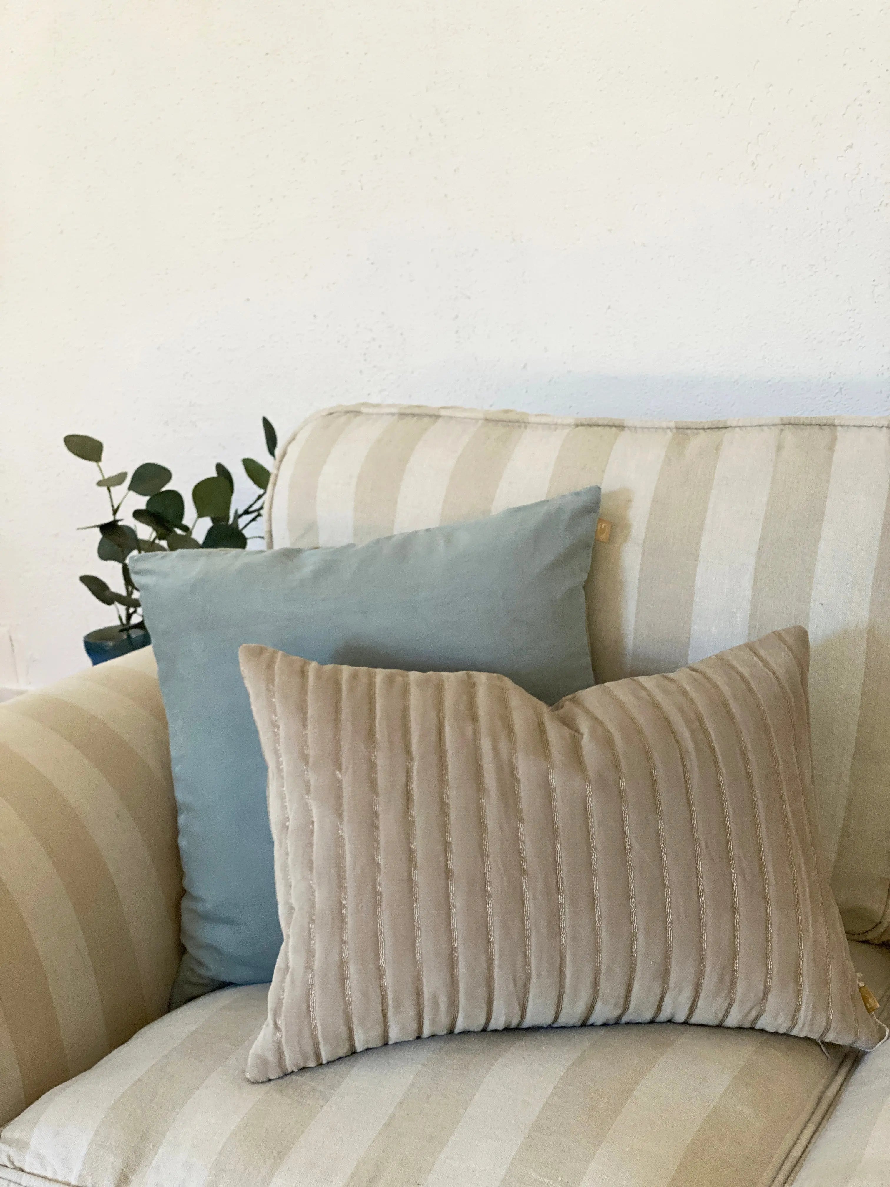 Eden Striped Oatmeal Oblong Velvet Cushion Cover SanctuaryLiving