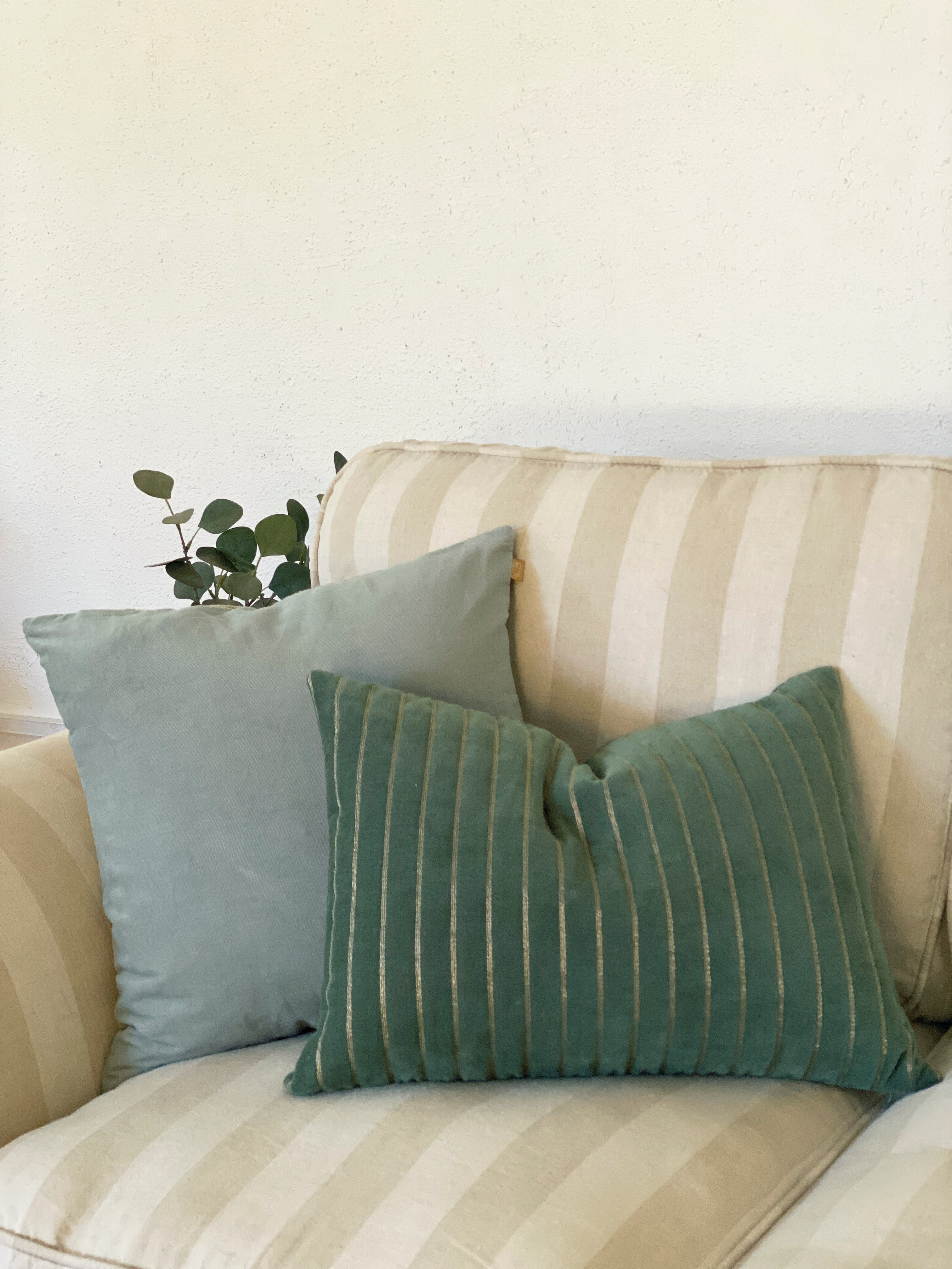 Eden Striped Eucalyptus Oblong Velvet Cushion Cover