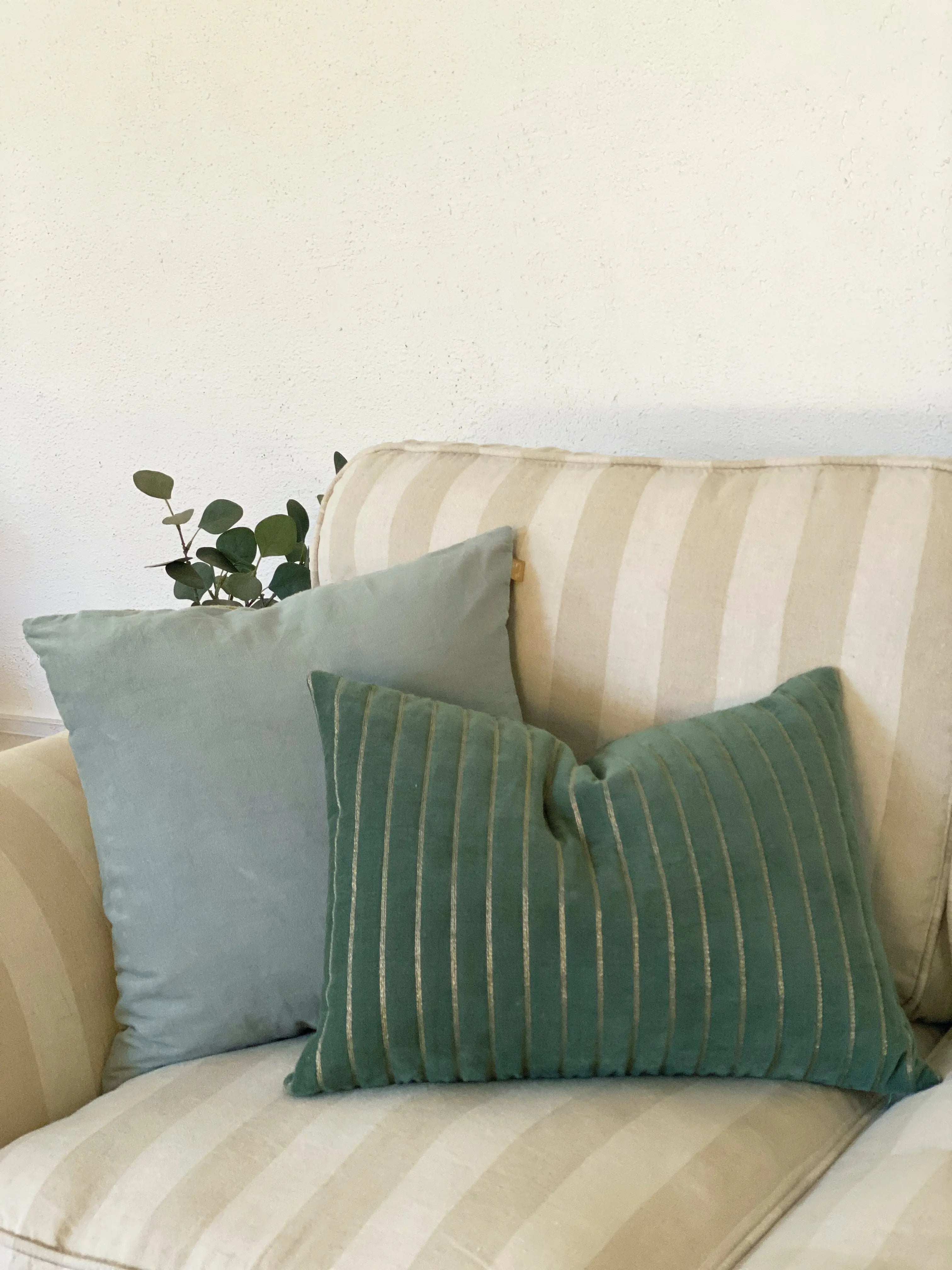 Eden Striped Eucalyptus Velvet Cushion Cover SanctuaryLiving