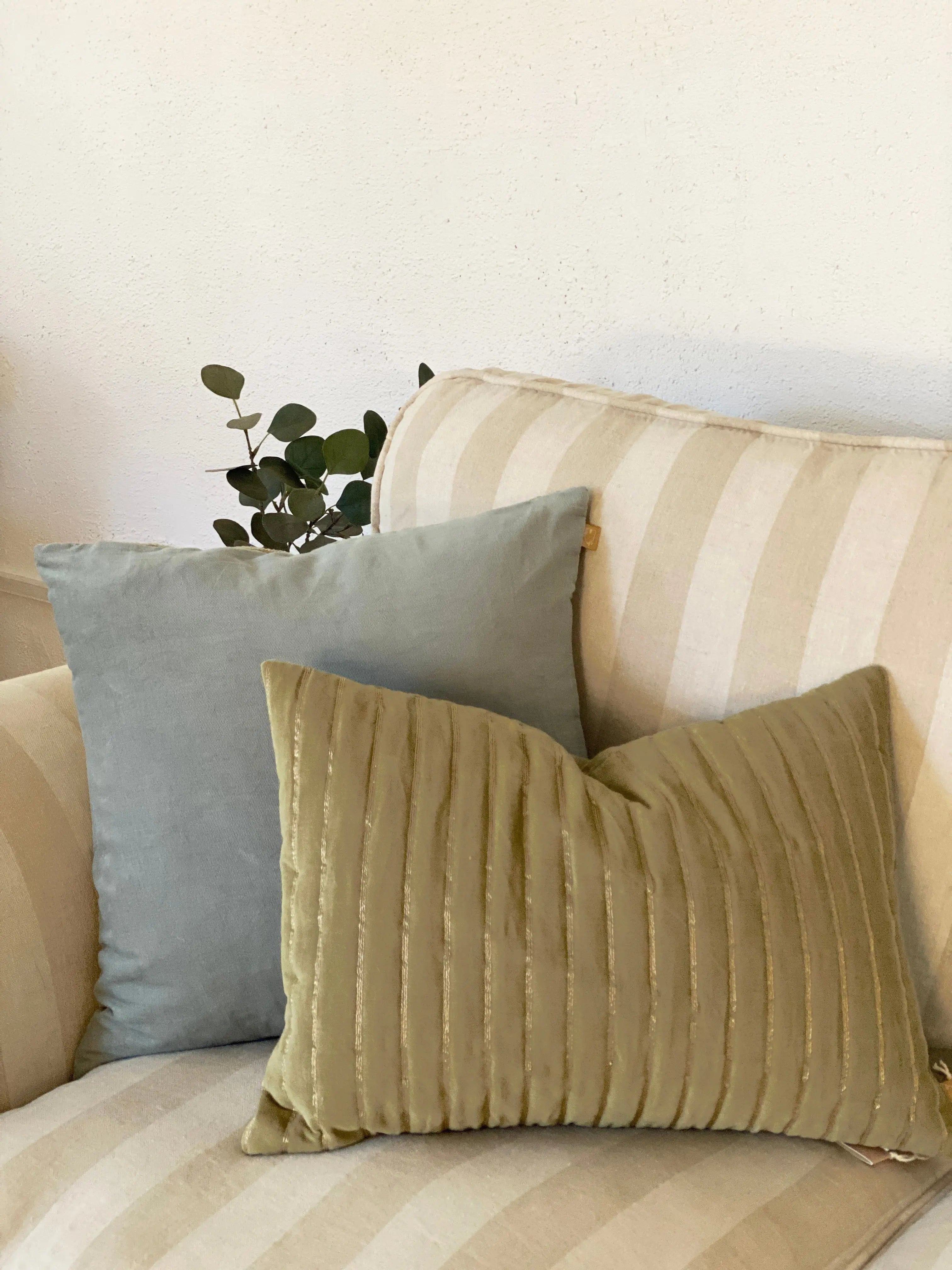 Eden Striped Sand Oblong Velvet Cushion Cover SanctuaryLiving