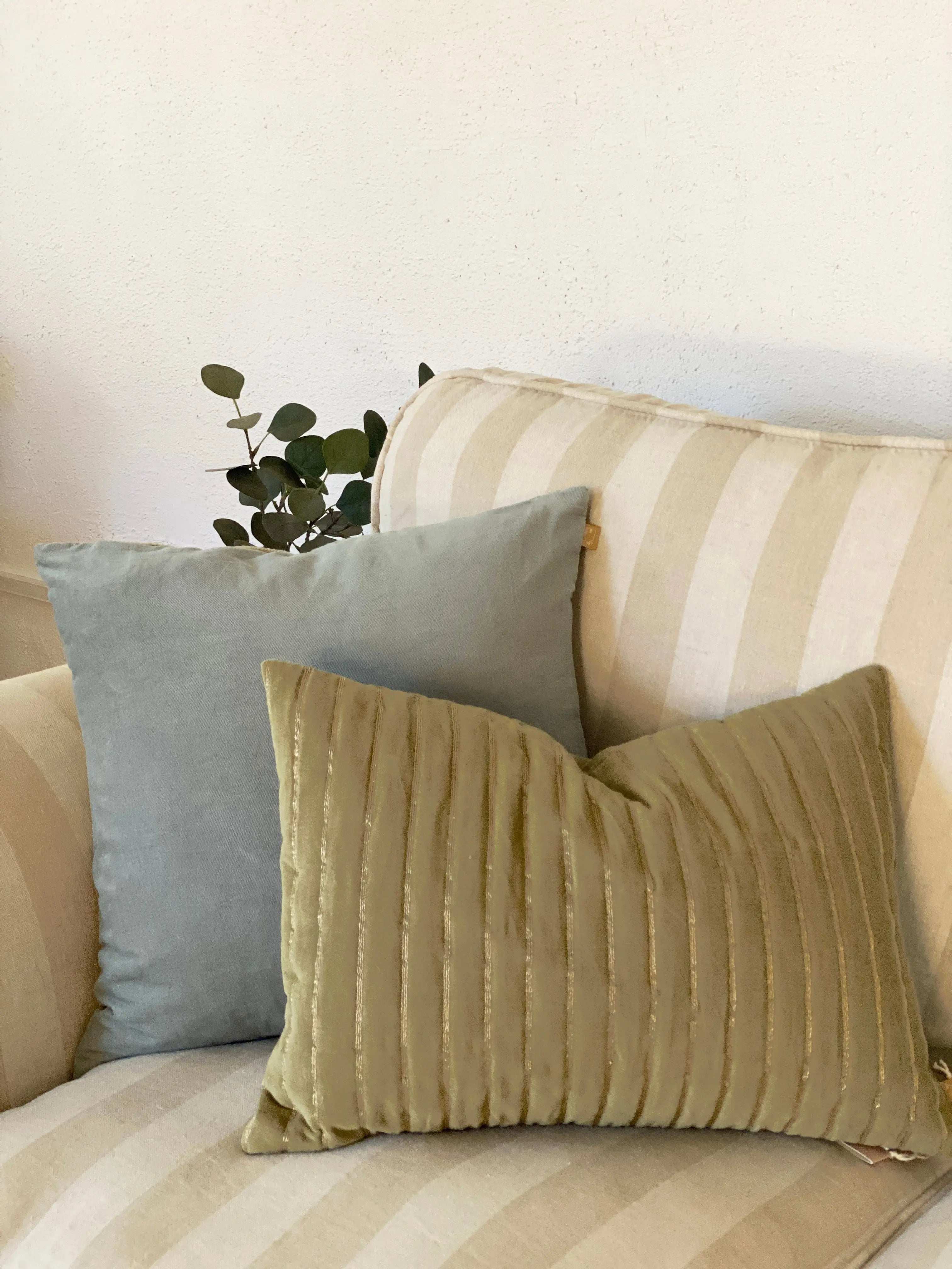 Eden Striped Sand Velvet Cushion Cover SanctuaryLiving