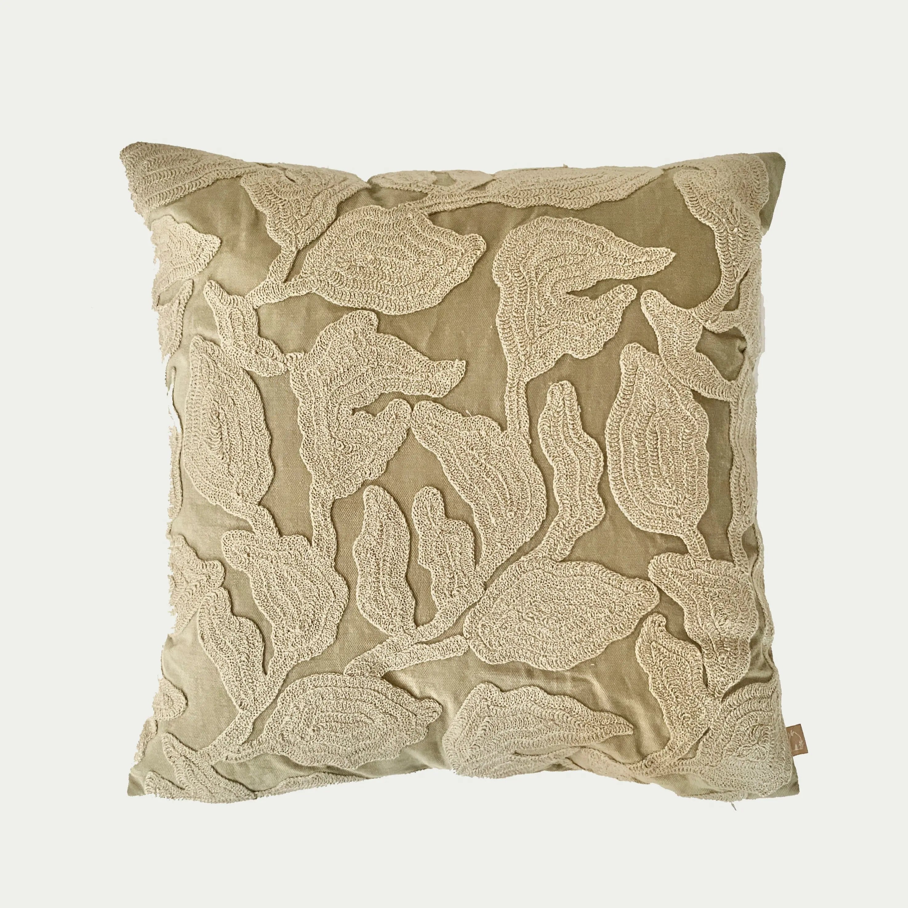Cascade Embroidered Sand Velvet Cushion Cover SanctuaryLiving