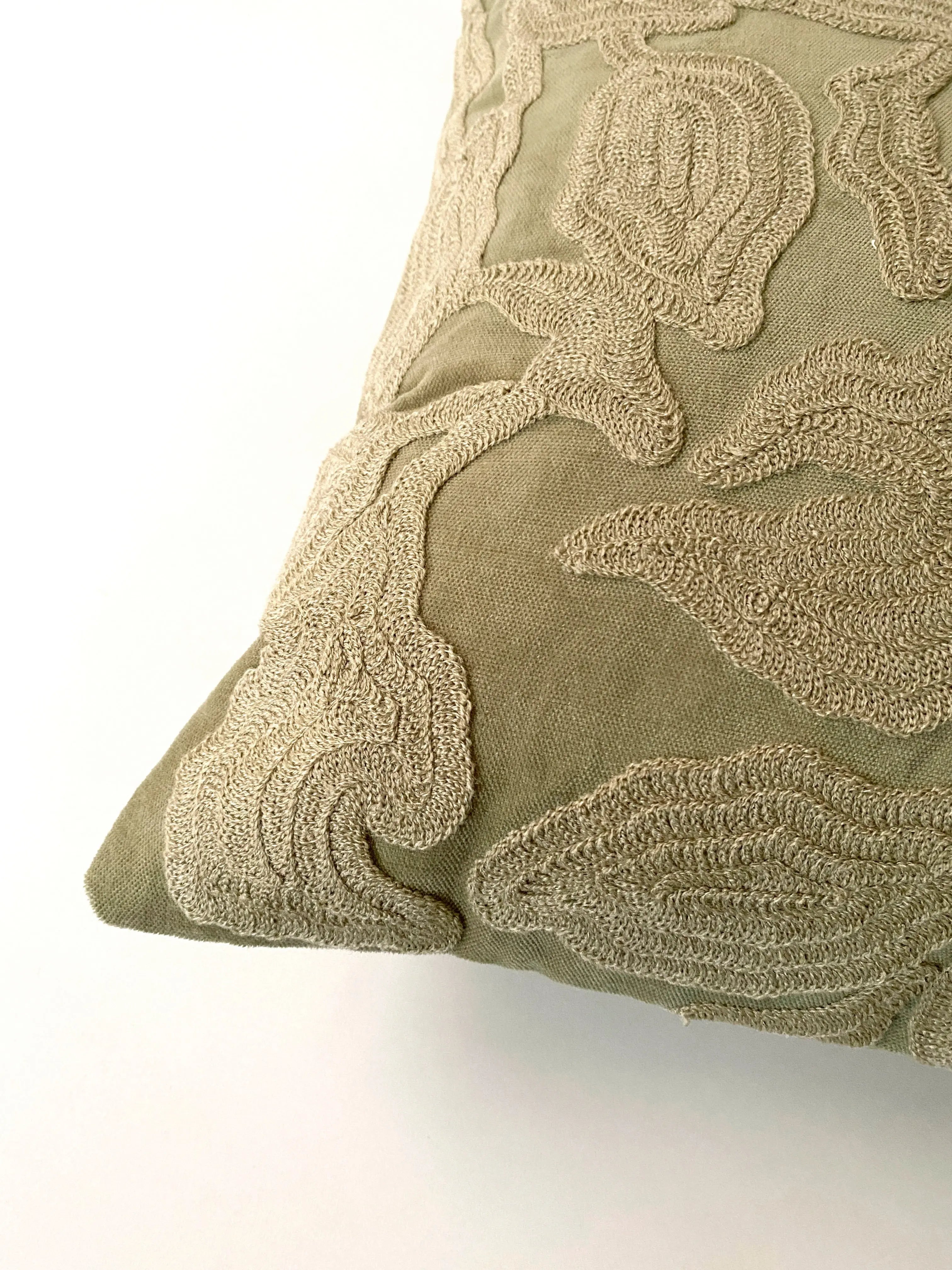 Cascade Embroidered Sand Velvet Cushion Cover SanctuaryLiving