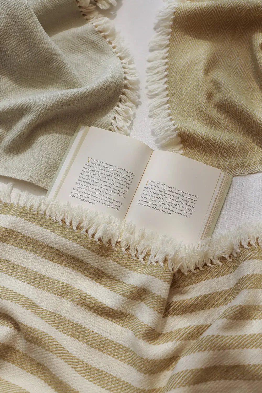 Herringbone Sea Foam Marino Wool Throw SanctuaryLiving