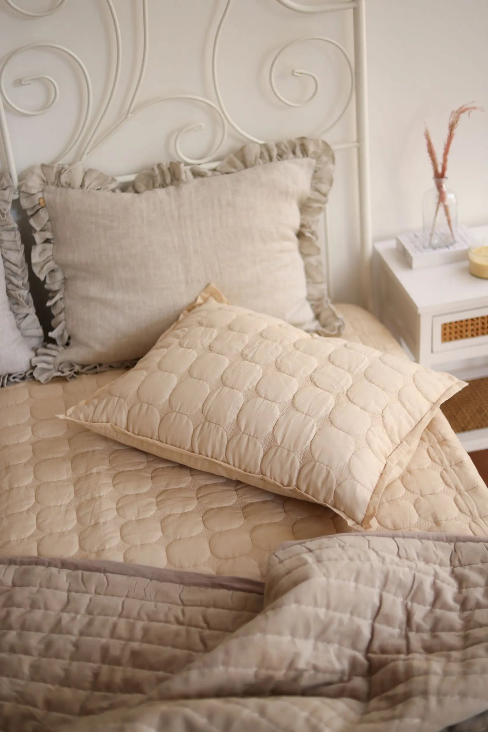 Sitara Oatmeal Velvet Embroidered Quilt SanctuaryLiving