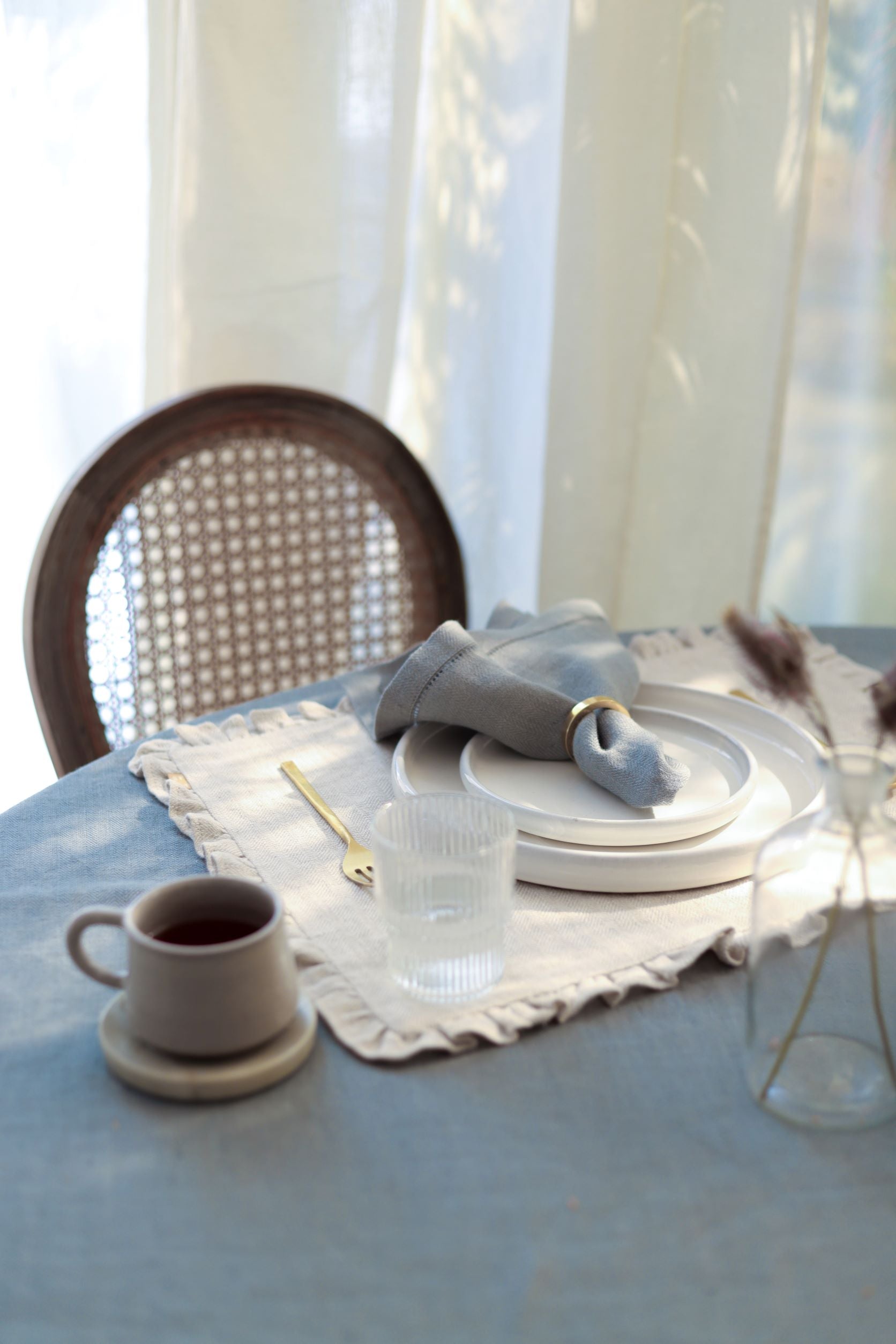 Herringbone Ruffle Oatmeal Table Mats-Set of 2