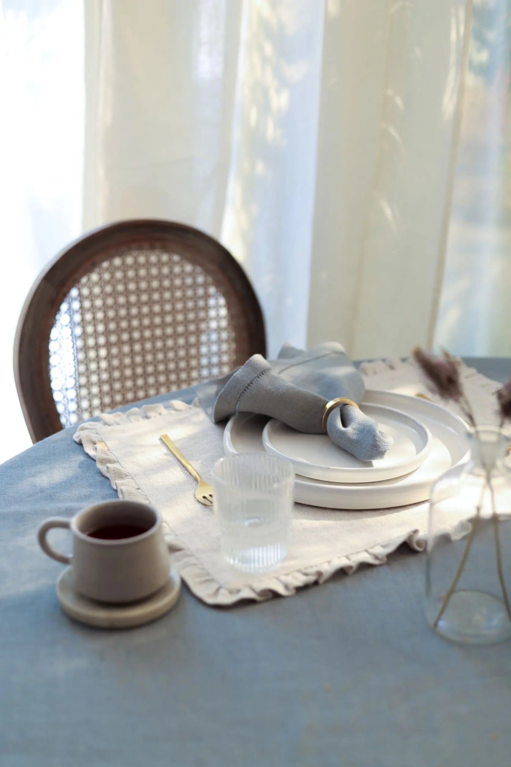 Herringbone Ruffle Oatmeal Table Mats-Set of 2 SanctuaryLiving