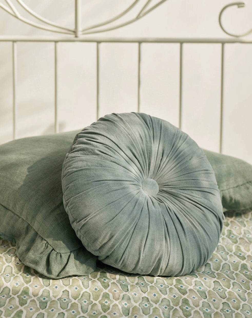 Linen Ruffle Eucalyptus Pillow Cover