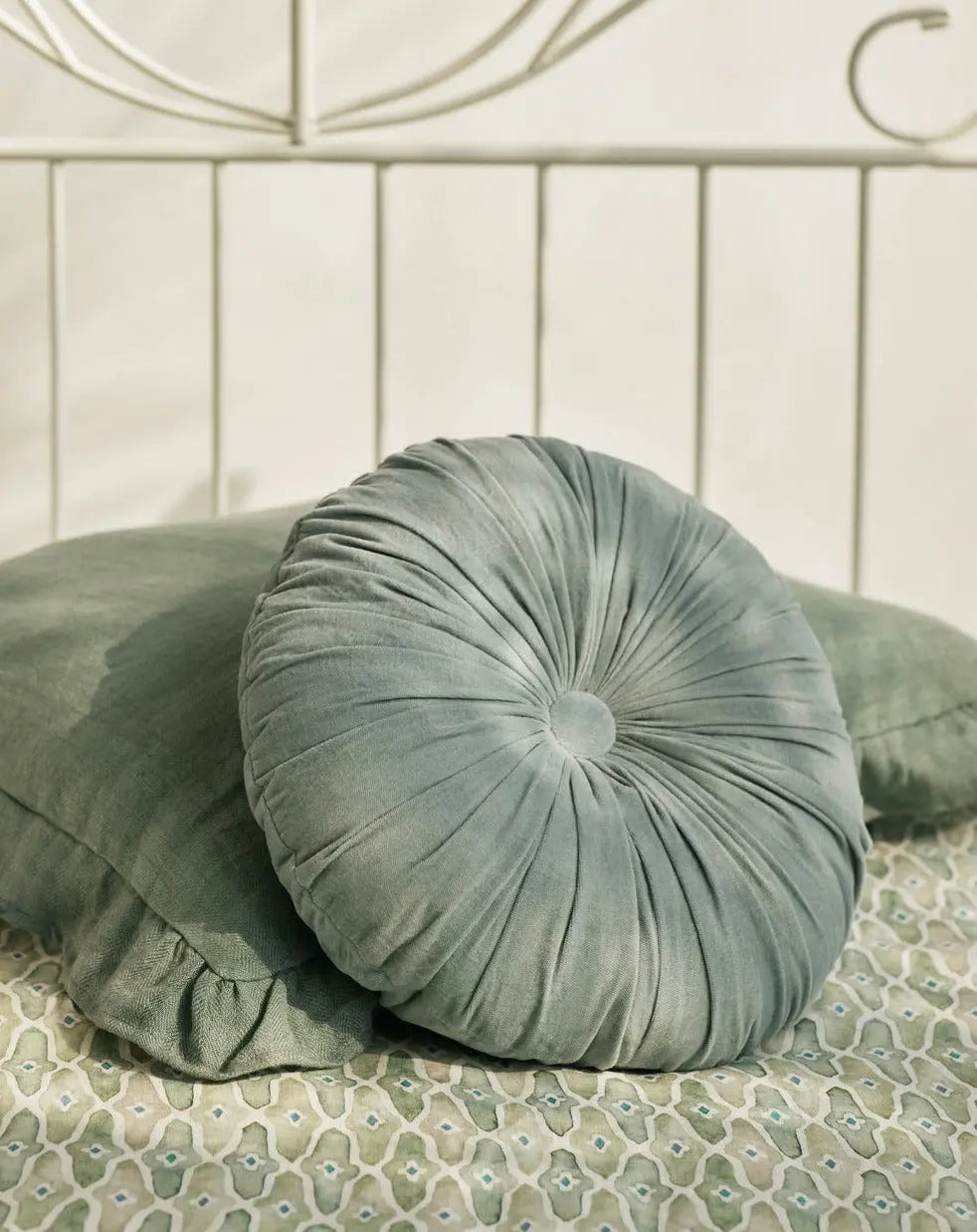 Linen Ruffle Eucalyptus Pillow Cover SanctuaryLiving