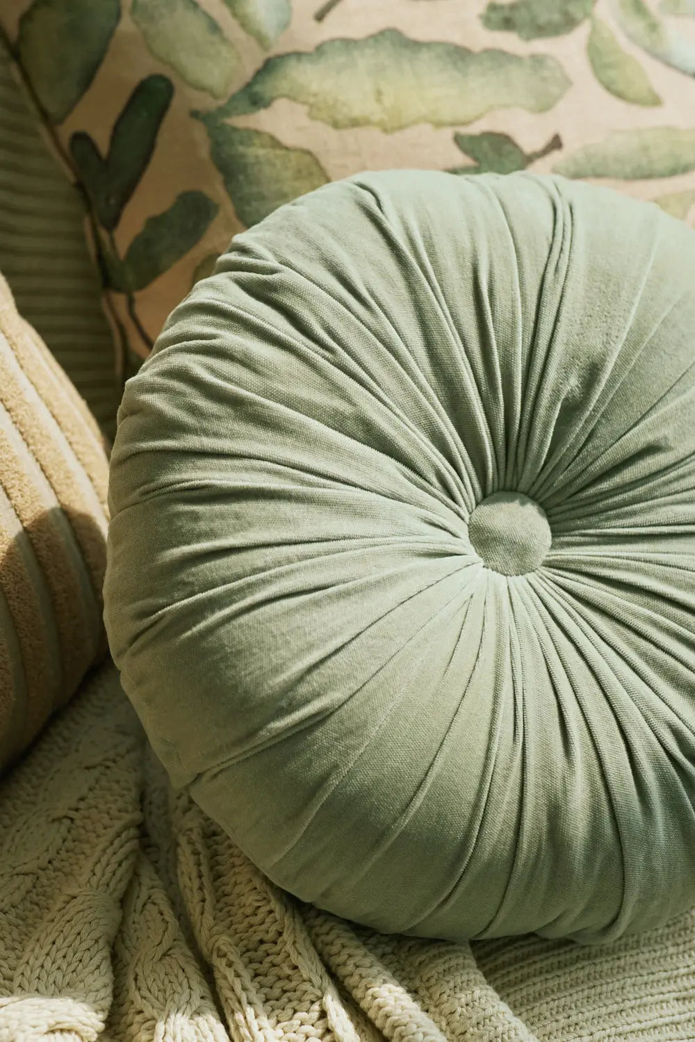Cuddle Sage Velvet Round Cushion SanctuaryLiving