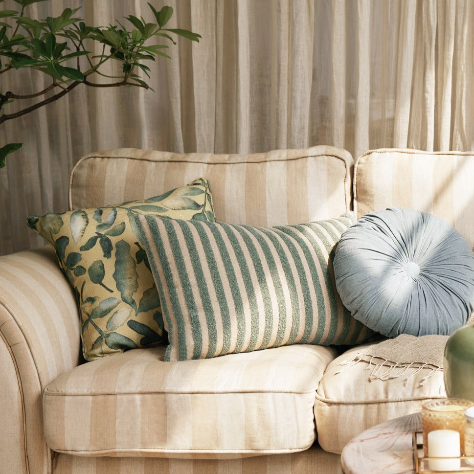 Stripe Duck Egg Embroidered Linen Cushion Cover
