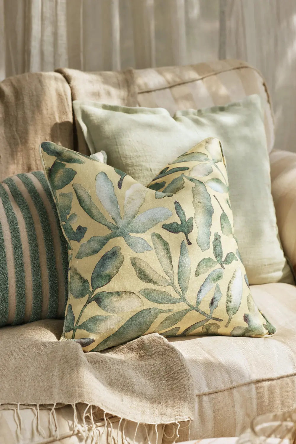 Sage Herringbone Linen Cushion Cover SanctuaryLiving