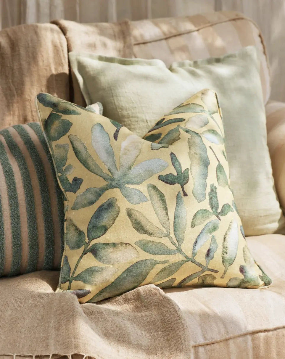Flora Ochre Linen Cushion Cover SanctuaryLiving