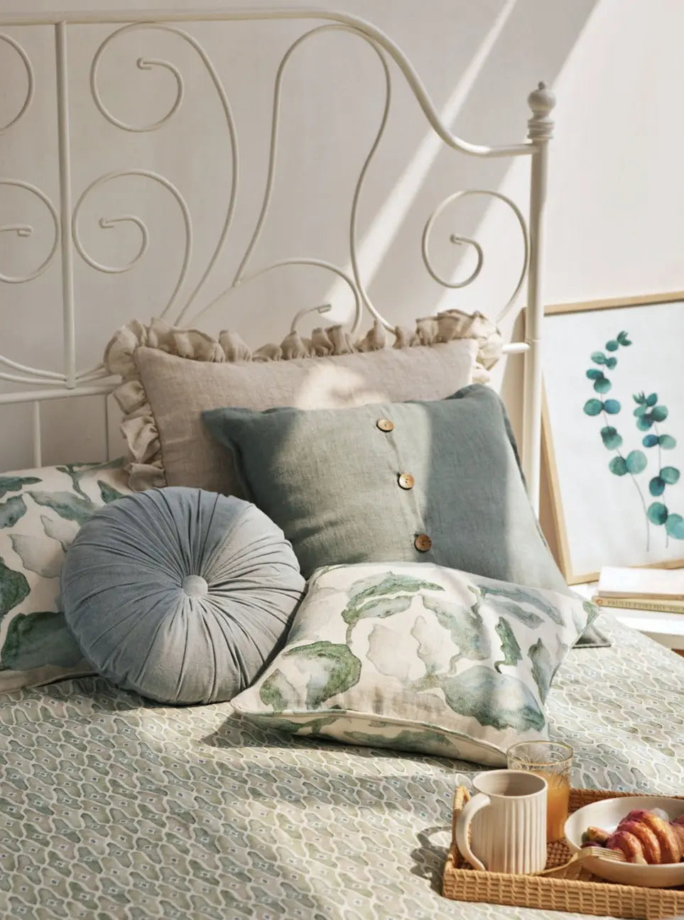 Mosaic Sage Linen Bedspread SanctuaryLiving
