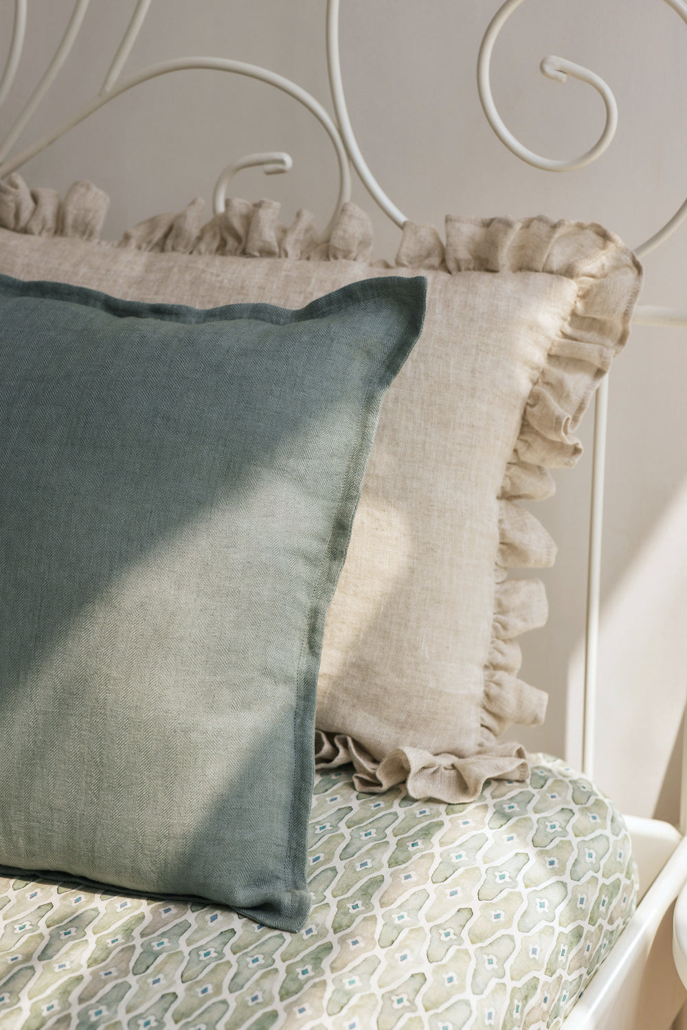 Teal Herringbone Linen Cushion Cover