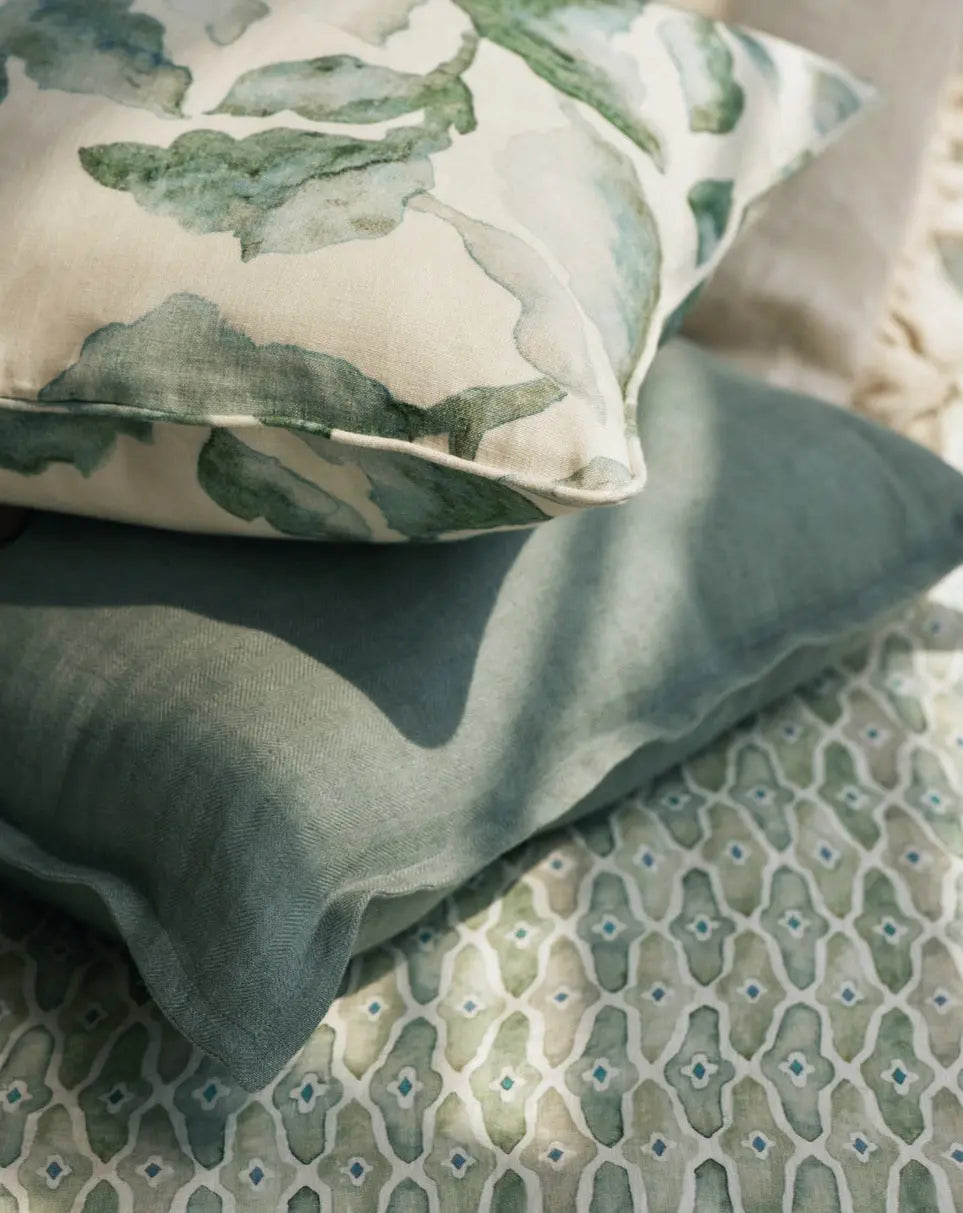 Teal Herringbone Linen Cushion Cover SanctuaryLiving