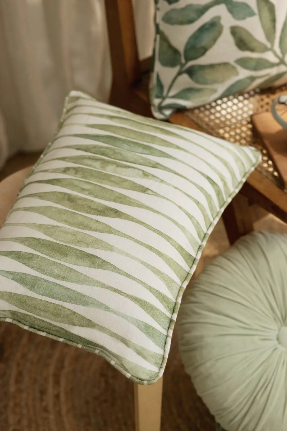 Ripple Sage Oblong Linen Cushion Cover SanctuaryLiving