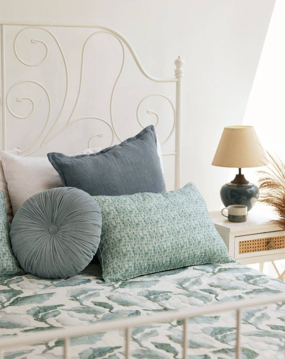Speckle Teal Linen Oblong Cushion Cover
