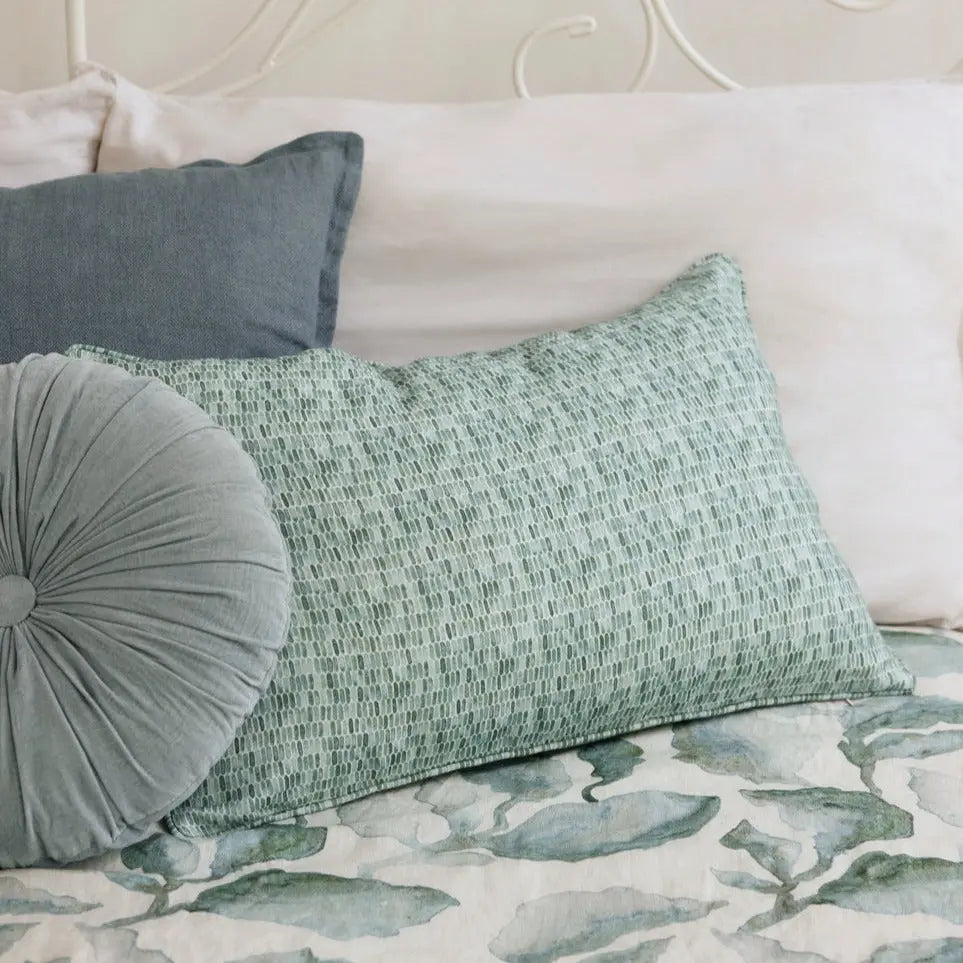 Speckle Teal Linen Oblong Cushion Cover SanctuaryLiving