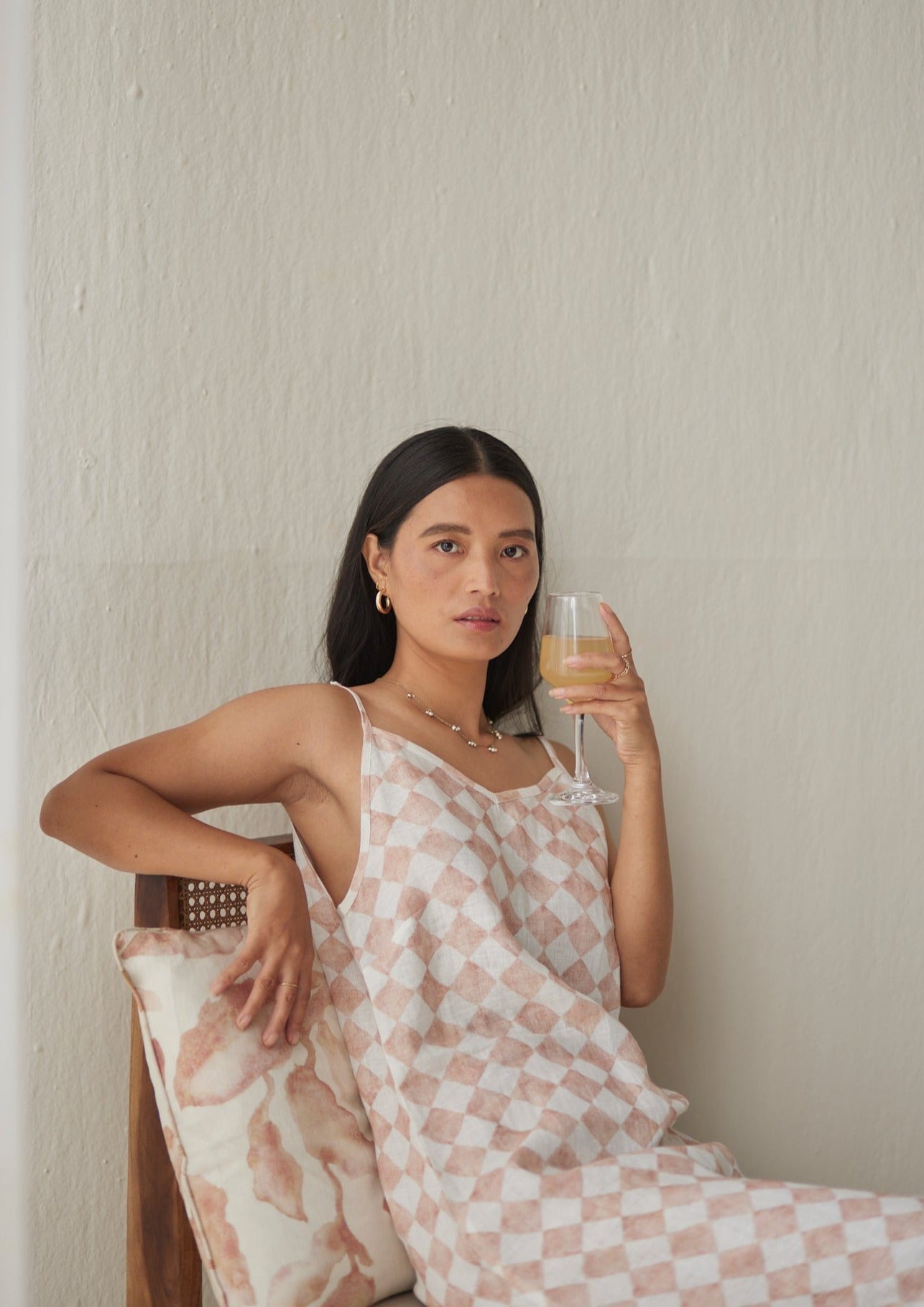 Iris Check Blush Slip Dress
