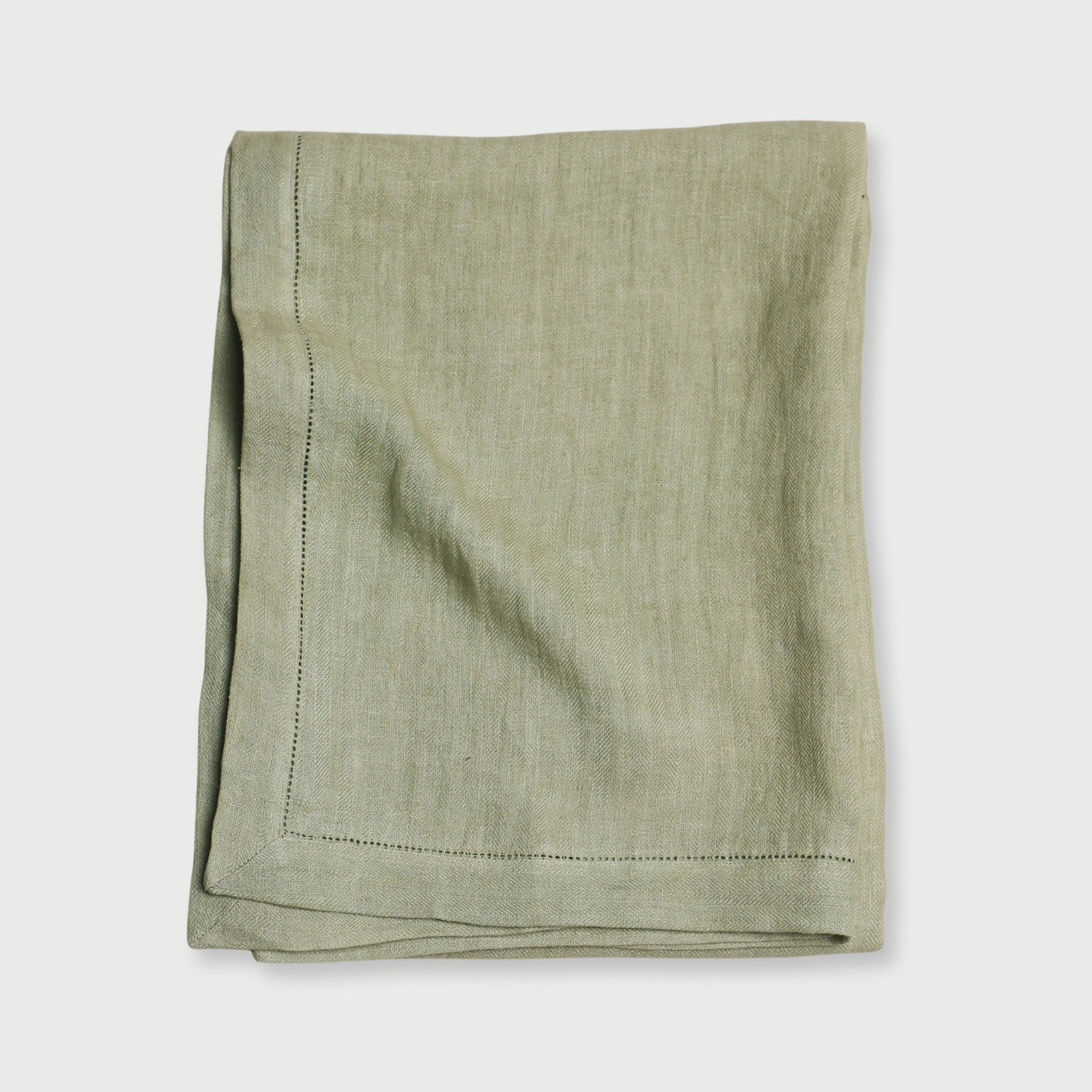 Sage Herringbone Linen Table Cover SanctuaryLiving