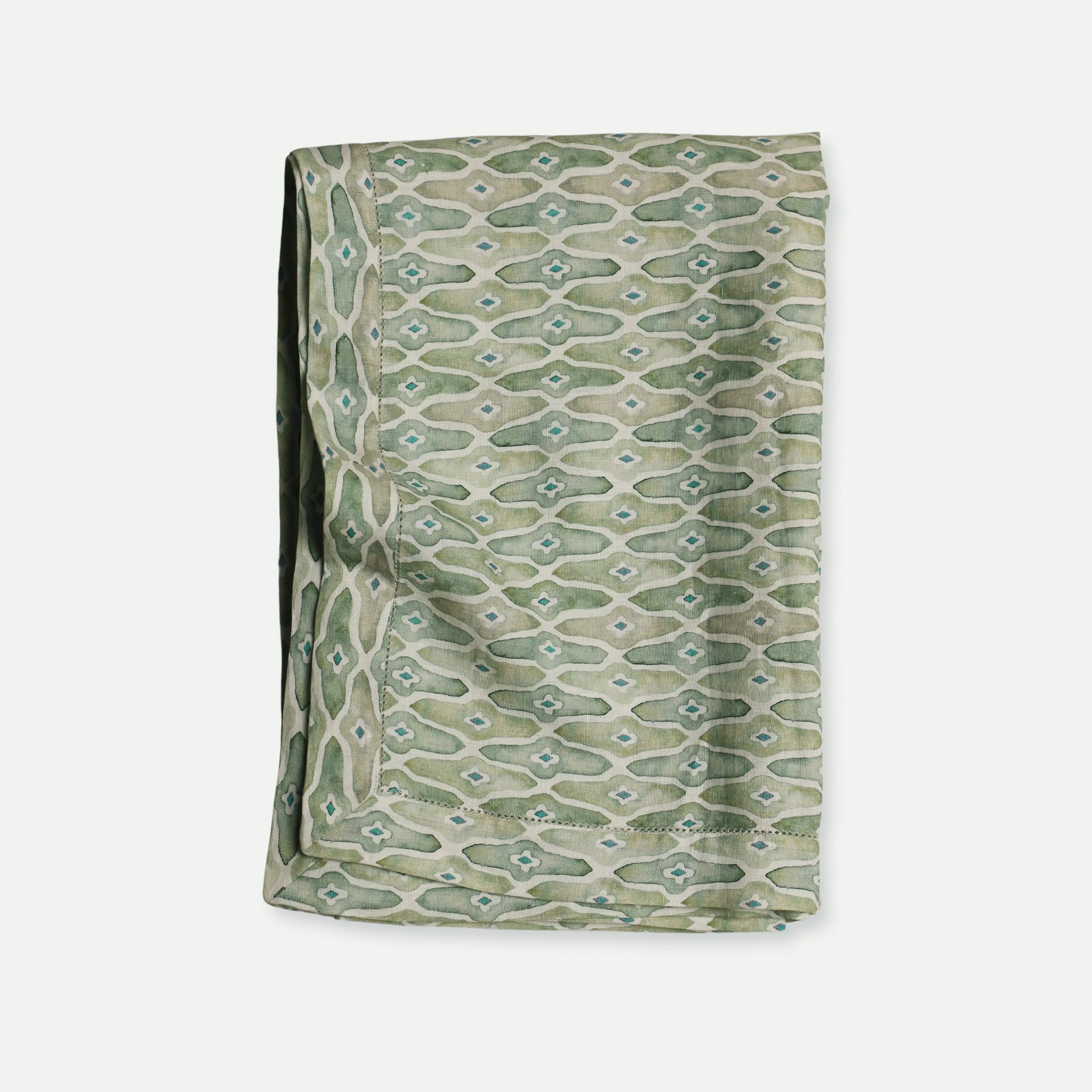 Mosaic Sage Linen Table Cover SanctuaryLiving