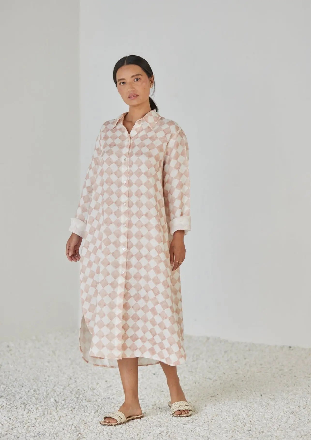 Magnolia Check Blush Shirt Dress SanctuaryLiving